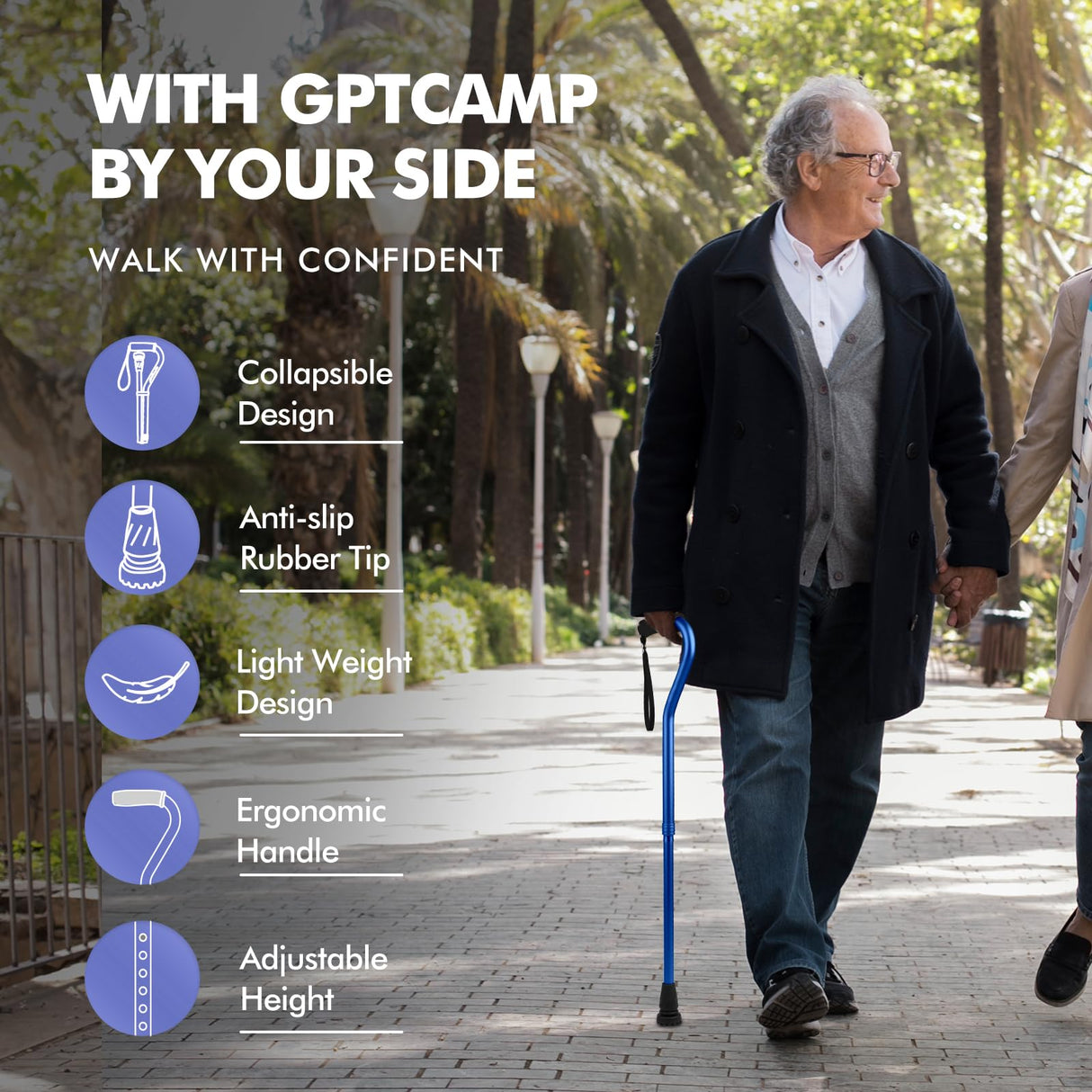 GPTCAMP Walking Cane and Walking Stick for Men Women,Lightweight Folding Canes with Offset Soft CushionedHandle,Adjustable&Collapsible,Mobility & Leg Surgery Recovery (Dark Blue)