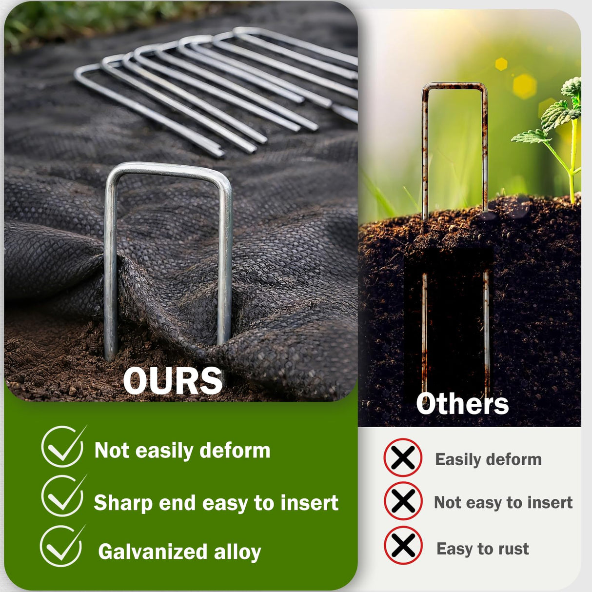 200 Pack Landscape Staples Garden Stakes 6 Inch 11 Gauge Galvanized Landscape Fabric Pins Anti-Rust Landscape Spike Heavy Duty Ground Staples for Weed Barrier, Irrigation Tubing & Lawn Decor