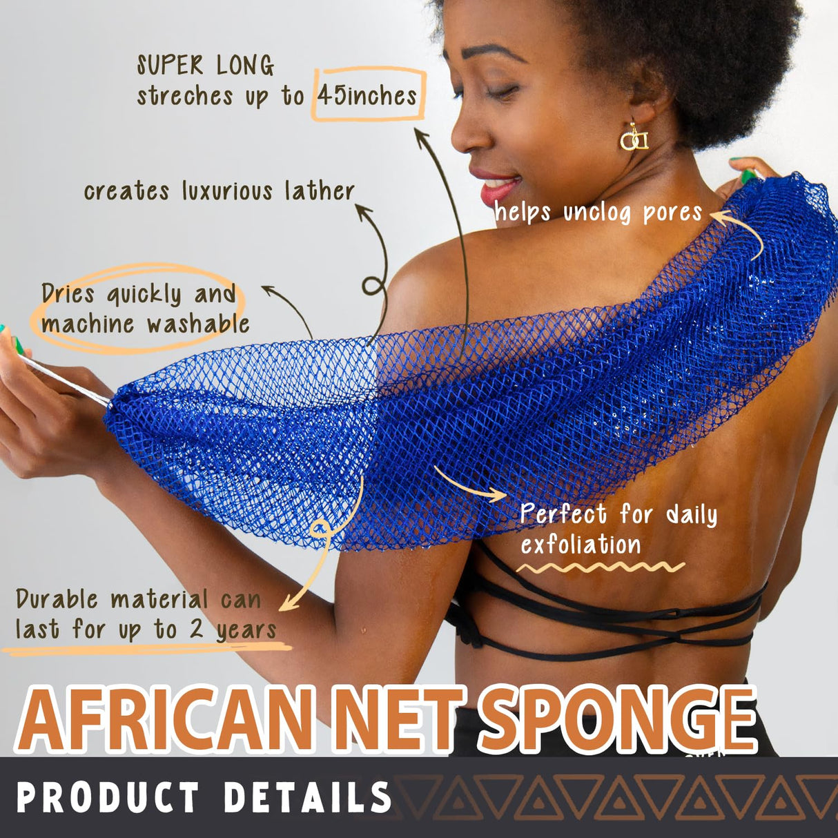 African Net Sponge Authentic - 2 Pieces Real African Exfoliating Sponge with Knots - Afro Back Scrub Net for Body Exfoliator - Bath Washcloth for Shower