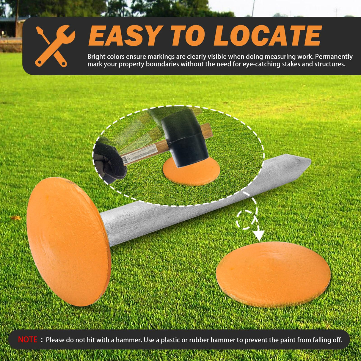 Survey Markers Stakes Property Line Marker Low Profile Boundary Markers - 6 Pack Orange