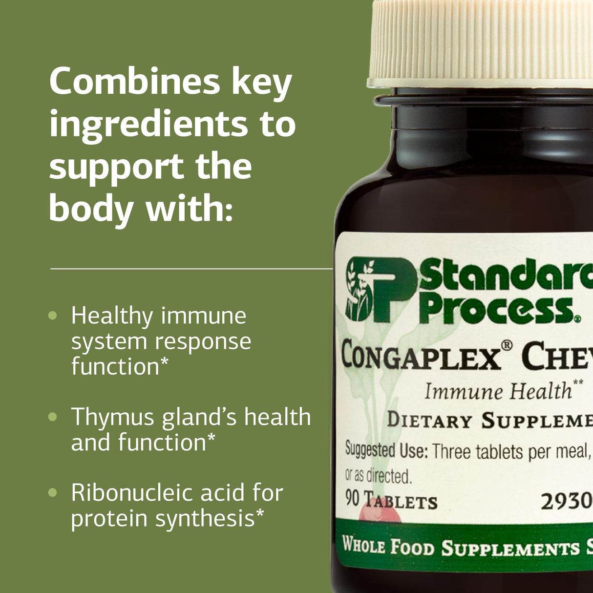 Standard Process Congaplex Chewable - Supplement for Immune System Support with Vitamin A - Supports Thymus Gland & Protein Synthesis - Non-Dairy & Non-Soy - 90 Tablets (30 Servings)