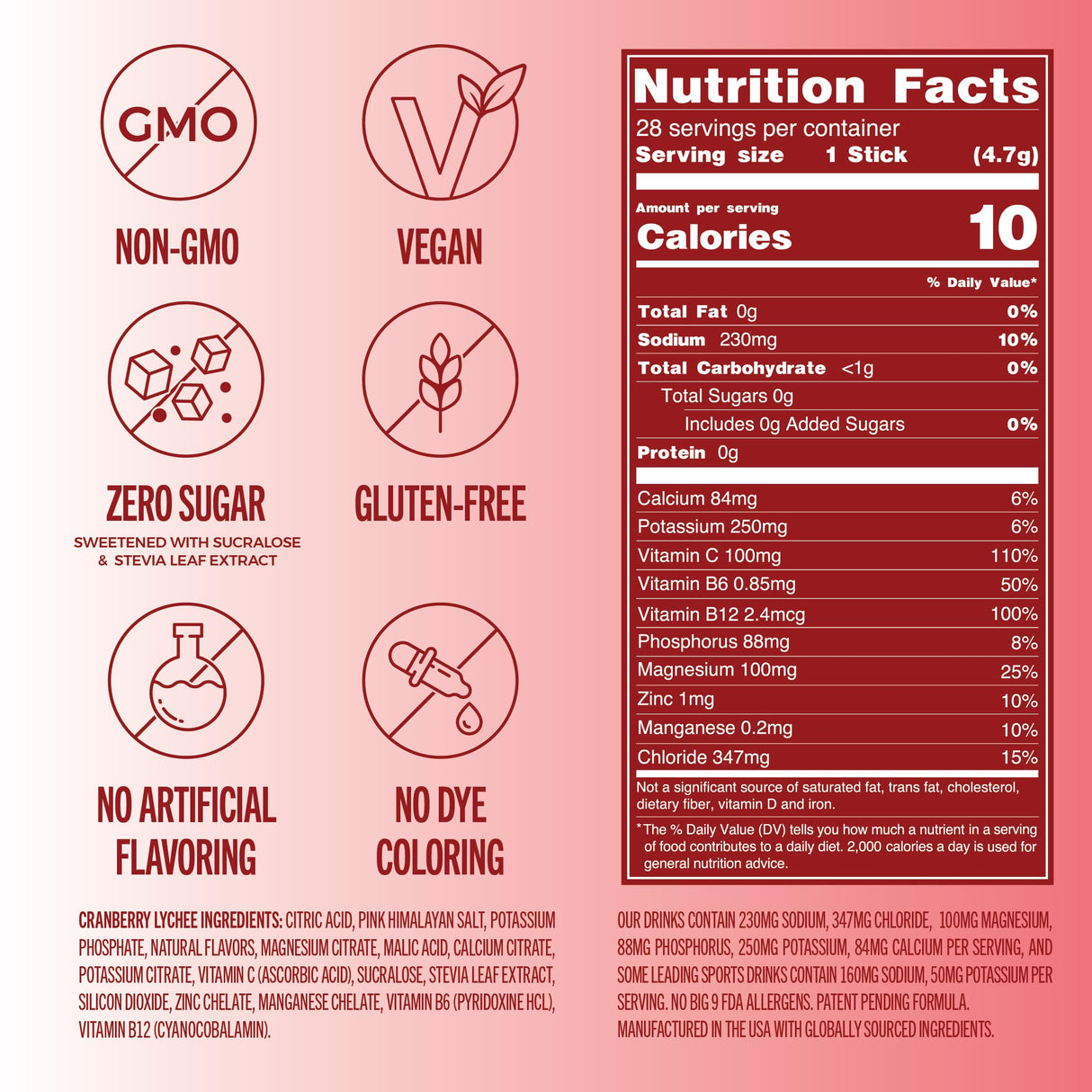 TREVI™ Sugar Free Electrolytes - Drink Mix Hydration Powder Packets - 28 Count - Cranberry Lychee