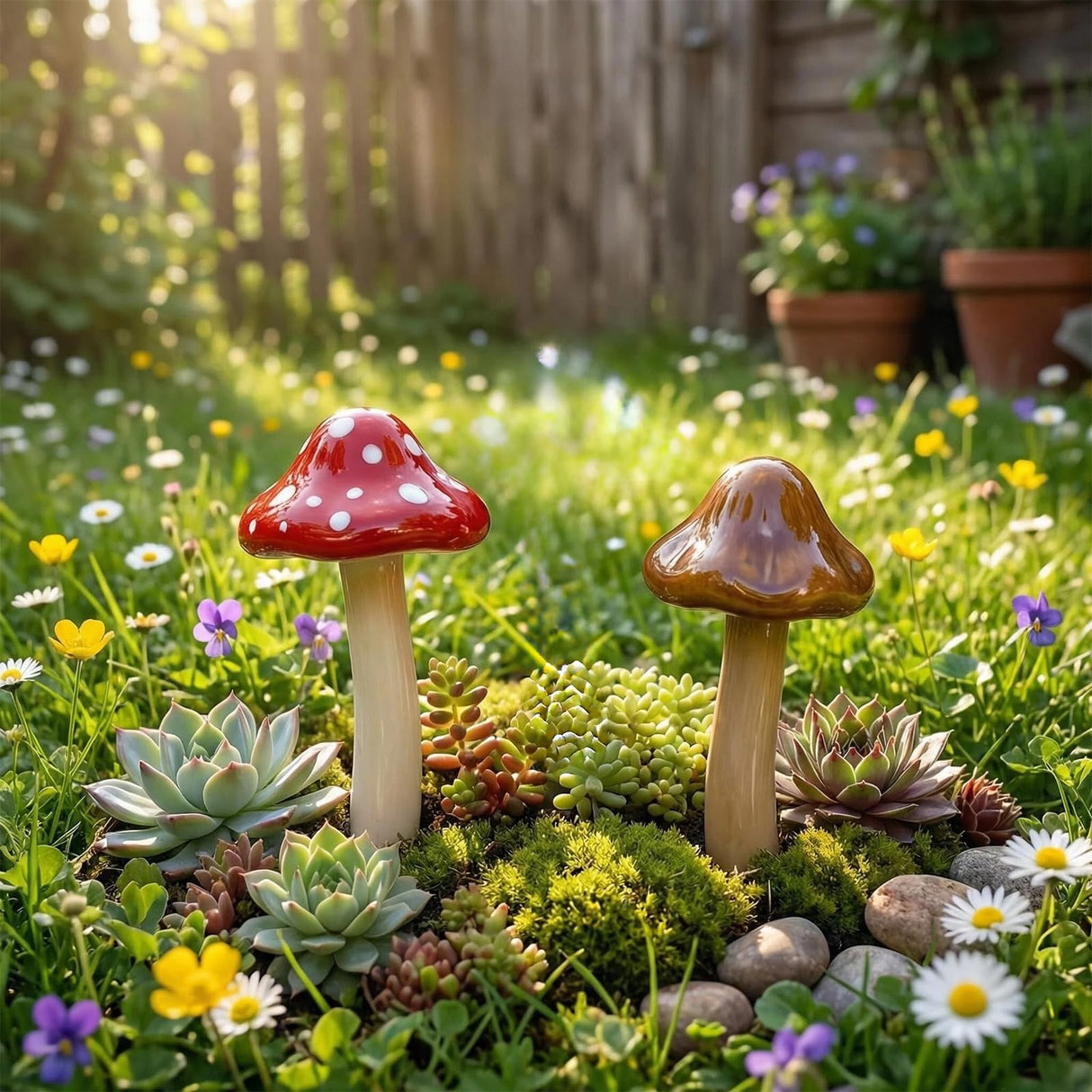 csjzzt 10 Pack Ceramic Garden Mushrooms, Garden Decor,Lawn Ornament Decor Mushrooms for Fairy Garden, Patio, Indoor Plant Pots, 4.7" Tall Pottery Mushroom Statues (10)