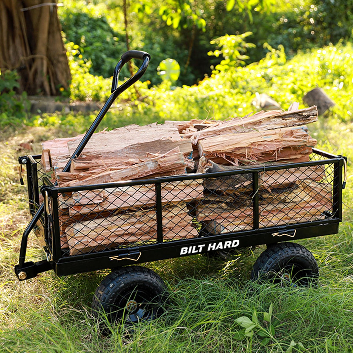 BILT HARD 10" Flat Free Tires Heavy Duty Garden Cart with 180° Rotating Handle and Removable Sides, 4 Cu.Ft 400 lbs Capacity Utility Steel Wagons for Outdoor