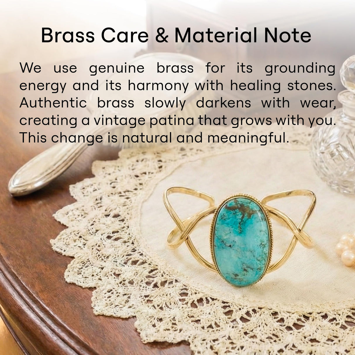 AYANA Turquoise Brass Bracelet | Stone of Healing & Protection | Throat Chakra | December Birthstone | Handcrafted with Ethically Sourced, Natural, Pure Gemstones