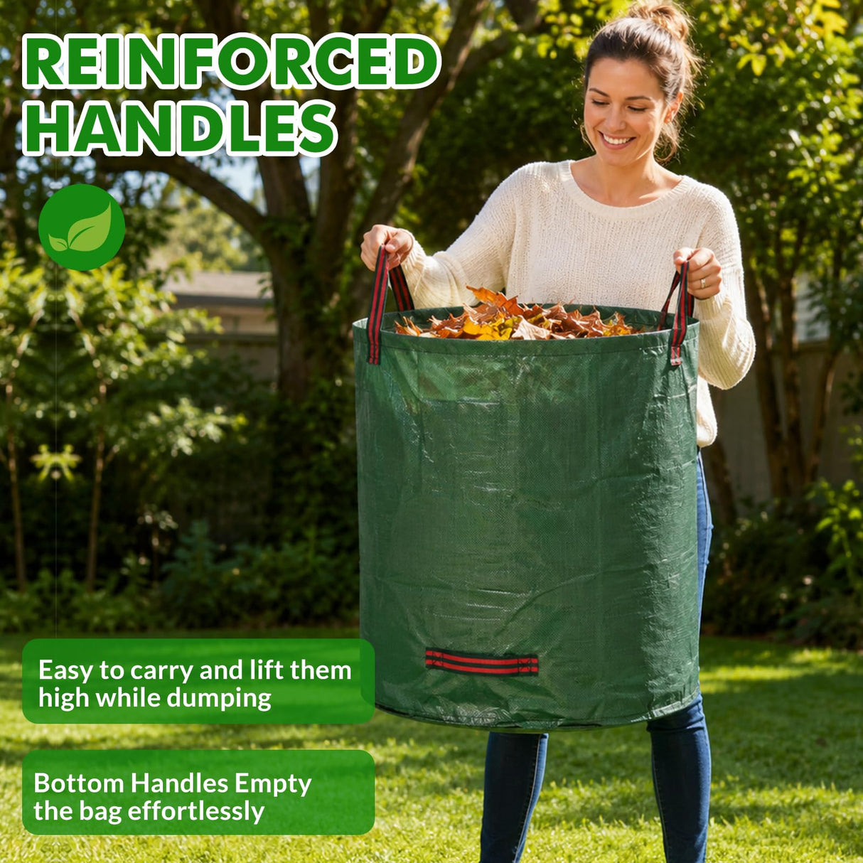 Gixmuoiy Reusable Yard Waste Bags, 72 Gallon Lawn and Leaf Bags 3-Pack, Collapsible Heavy-Duty Garden Bags, Stand-Up Yard Waste Container for Leaves, Grass Clippings and Lawn Debris
