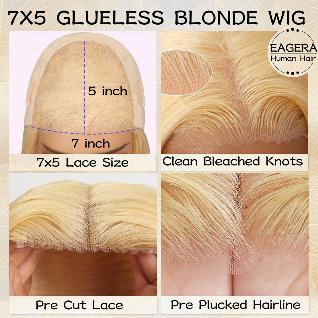EAGERA 28 Inch 613 Blonde Glueless Wigs Human Hair Pre Plucked Pre Cut 7x5 Blonde HD Lace Front Wig 613 Pre Bleached Glueless Wigs 3 Seconds Wear and Go Closure Wig Human Hair 200% Density for Women