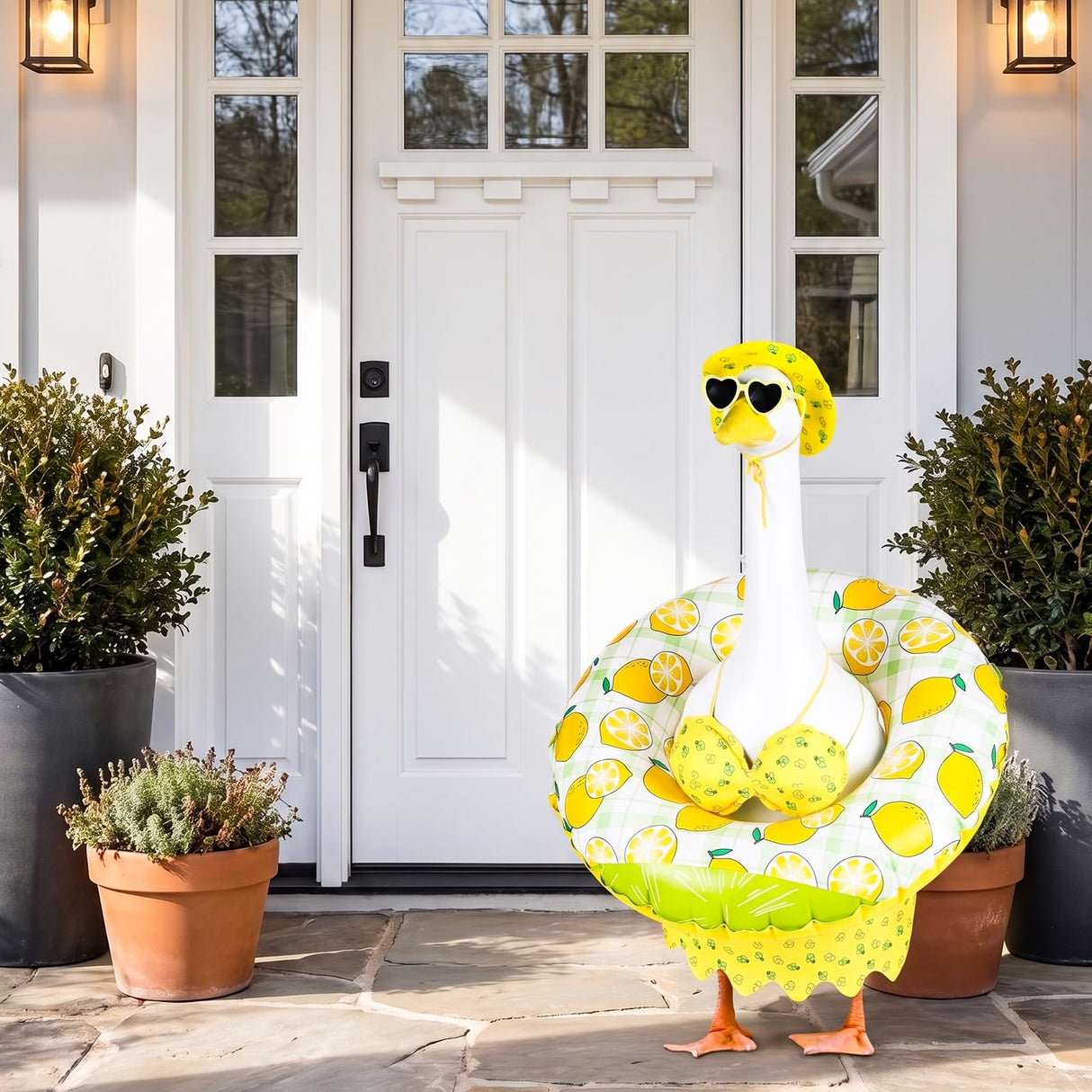 DORONAN Bikini Porch Goose Outfits, 23" Goose Statue Bikini Lemon Costume Summer Porch Goose Outfits, Durable Hawaiian Goose Clothes with Sunglasses and Swim Ring, Outdoor Yard Patio Garden Decor