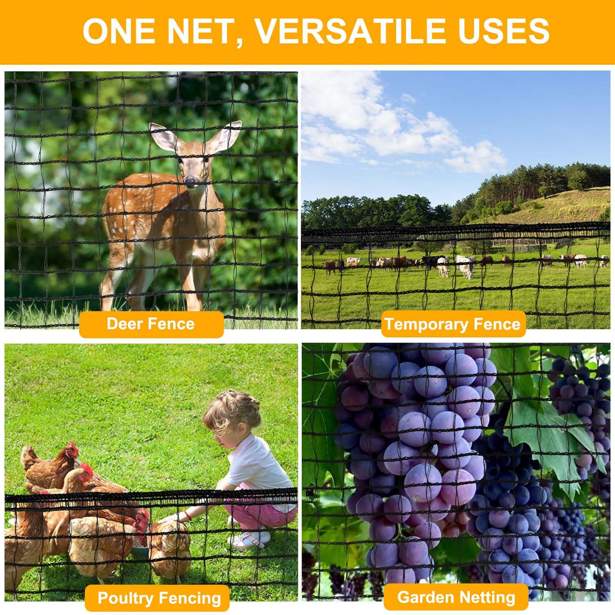NERKT Plastic Mesh Fence 55gsm Thicker Temporary Deer Fencing, 4x75ft