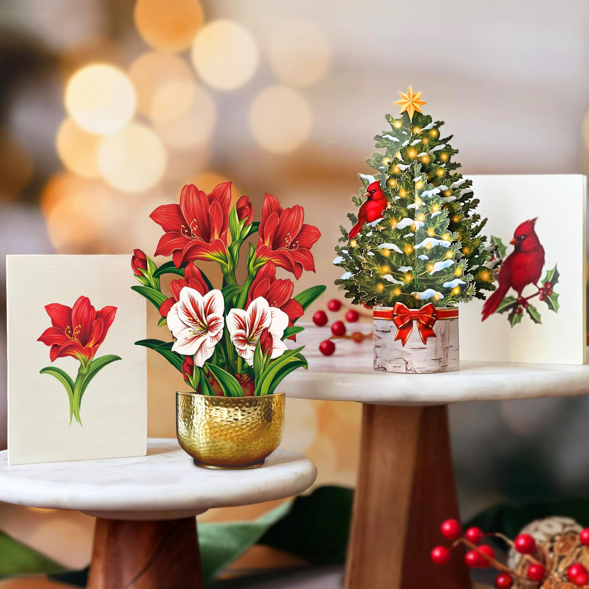 Freshcut Paper Pop Up Cards, Holiday Collection, 6 inch Mini Sized Paper Flower Bouquet 3D Popup Greeting Cards, Christmas Card, Holiday Card, Blank Notecards & Envelopes, Pack of 5