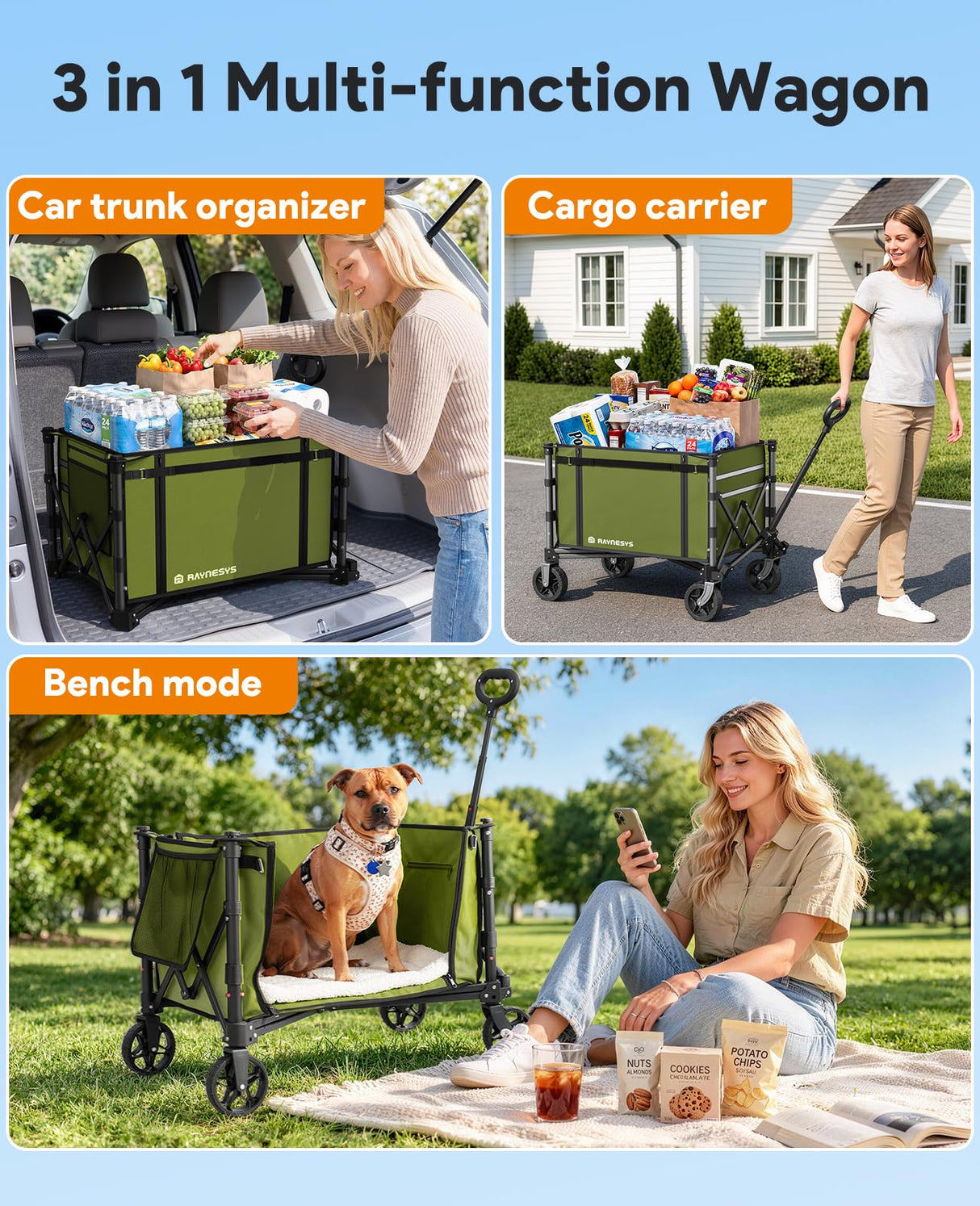 Collapsible Wagon with Wheels,120L Wagon Cart for Camping Groceries Beach