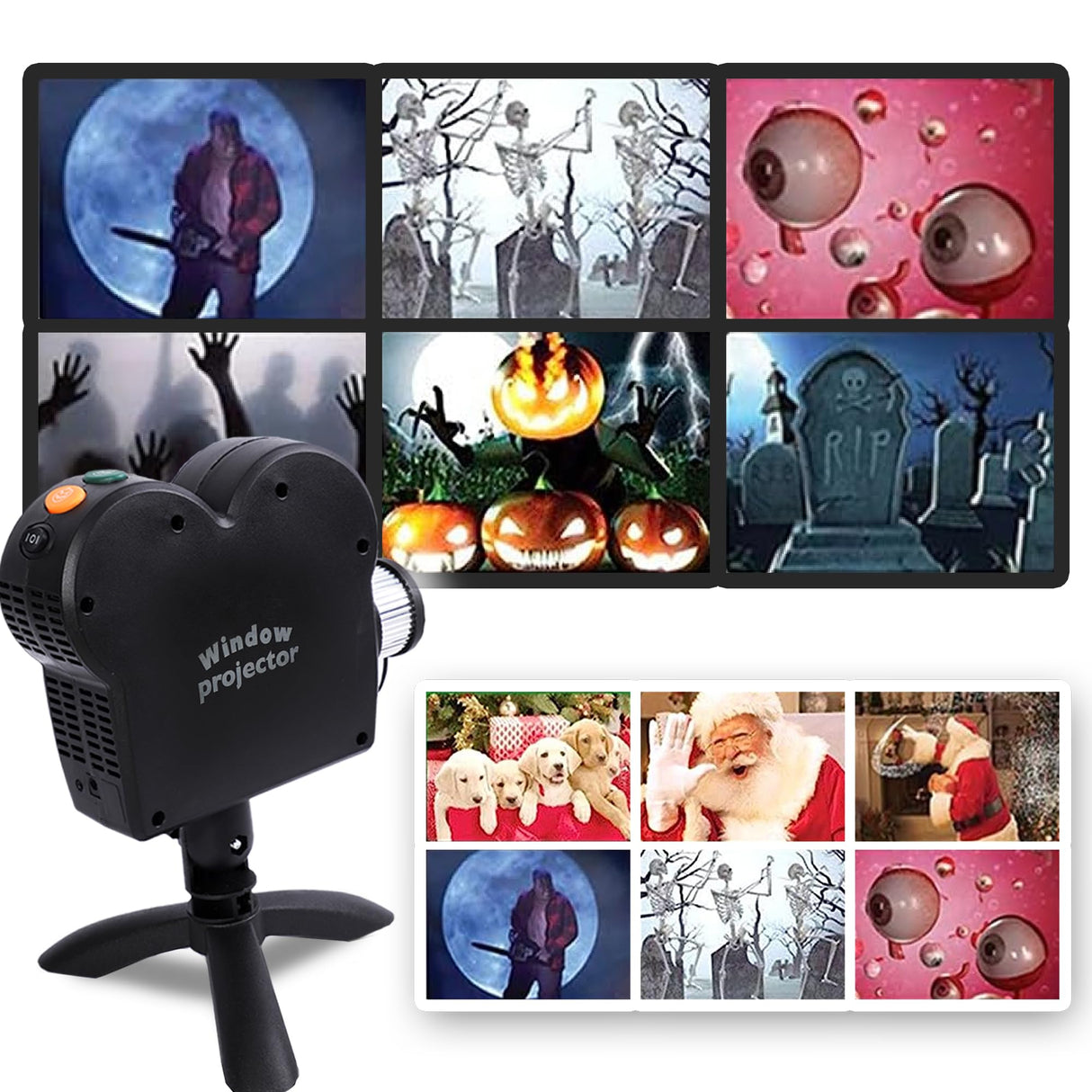 Halloween Window Projector, Outdoor Christmas Projector, Halloween Led Holographic Projection Lamp, 6 Halloween Movies, 6 Christmas Movies, for Window Garden Halloween Christmas Decor