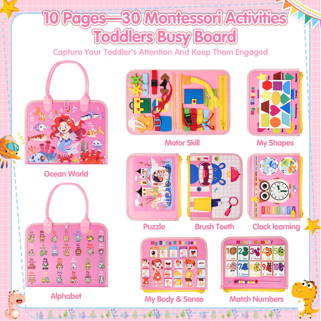 2 Year Old Girl Christmas Birthday Gift - Montessori Busy Board Book for Toddler Girls (Age 1-3), Sensory Learning Activity Toys, Road & Airplane Travel Toys