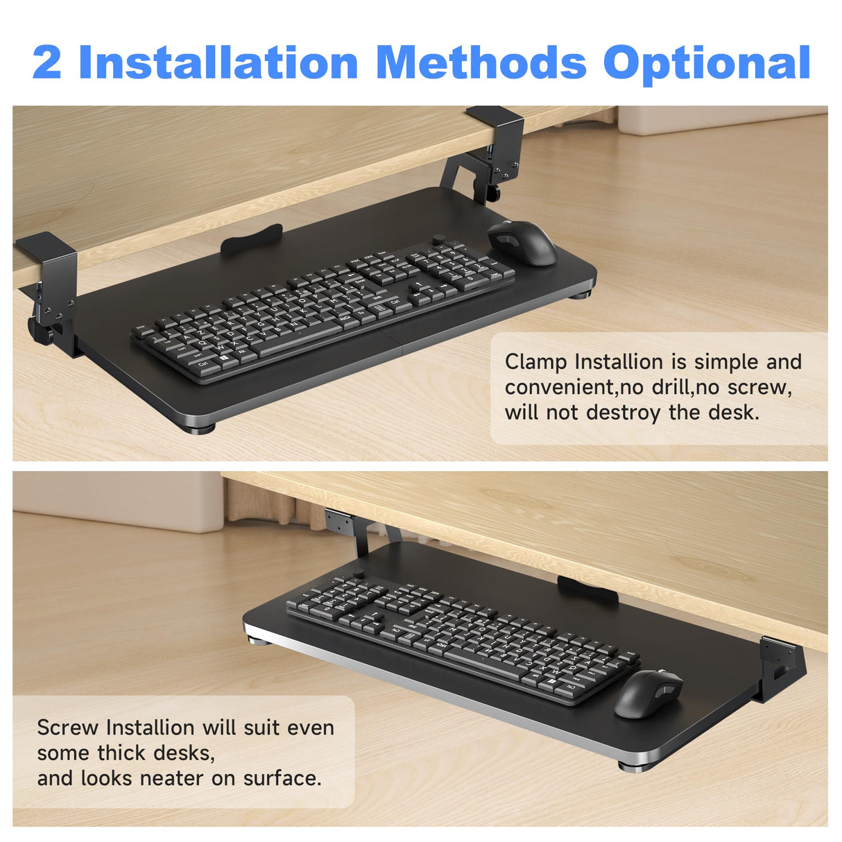 XINLEI Keyboard Tray Under Desk Large C-Clamp 25.6” (30” Including Clamps) x 11.8” Slide-Out Platform Computer Drawer Pull Out Keyboard & Mouse Tray Black DSF4