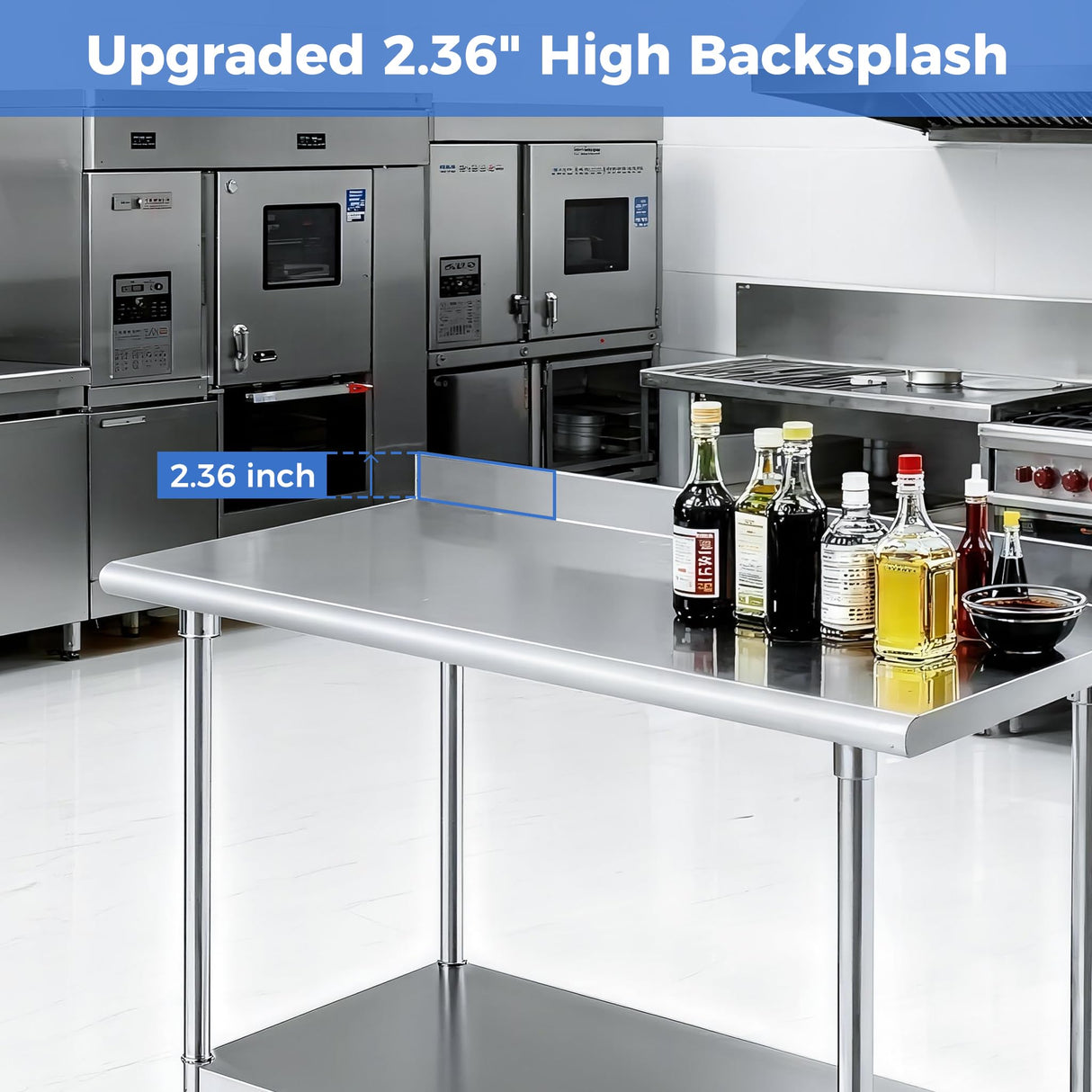 OSTBA Stainless Steel Table for Prep & Work 24x60 Inches with Backsplash, NSF Metal Commercial Heavy Duty Table with Adjustable Undershelf and Foot for Restaurant Kitchen Home and Hotel