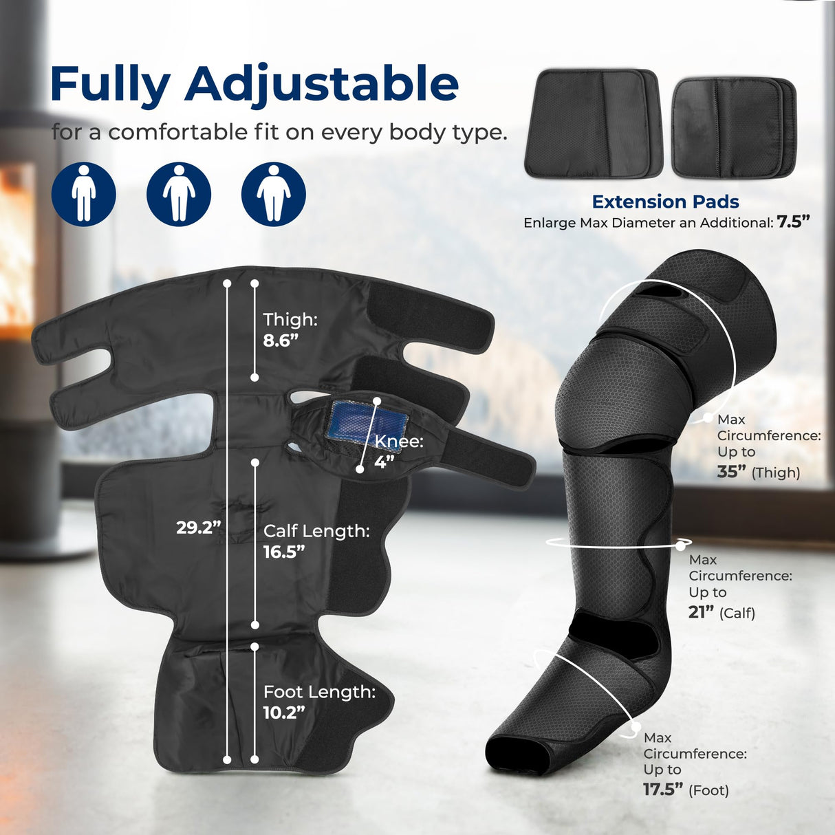 SereneLife Air Compression Leg Massager, Full Leg Massager with Heat and Compression, Ice Pack, Portable and Adjustable with 6 Modes 3 Vibrations 3 Intensities, 11 Airbags for Thigh Calf Foot Massage