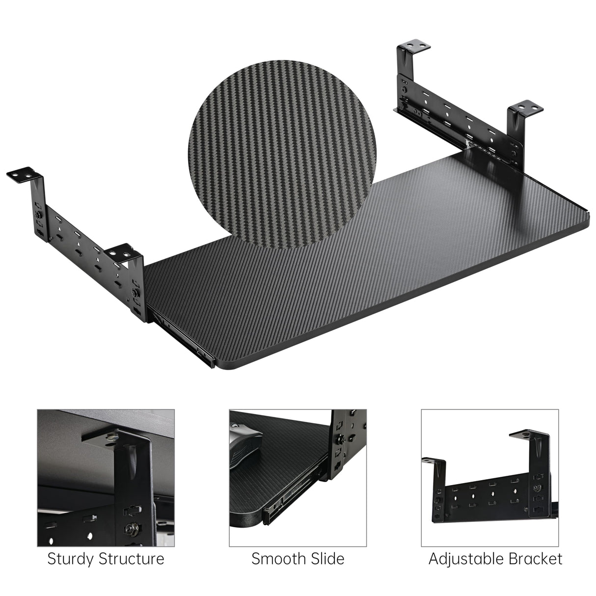 EUREKA ERGONOMIC Adjustable Keyboard Tray Under Desk, 28x11 Inch Large Slide Out Keyboard & Mouse Platform Tray, Wooden Pull Out Computer Keyboard Drawer for Typing Home Office Desk, Black