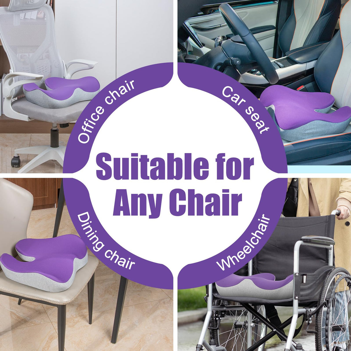 FOKEP Seat Cushion, X Large Memory Foam Cushion for Office Chair Cushions, Car Seat, Gaming Chair, Ergonomic Cushions Pad Pillow for Sciatica, Tailbone Pain Relief and Long Sitting (Purple)