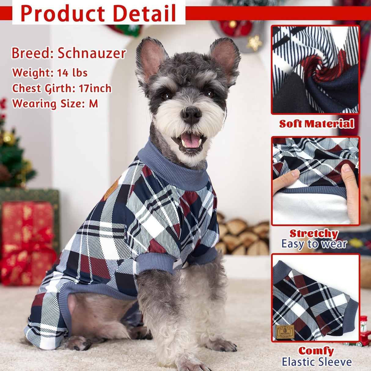 XPUDAC 4 Pack Dog Pajamas for Small Dogs Cats Plaid Doggie Clothes Puppy Onesies Christmas Pajamas Jumpsuits Pet Pjs Shirt Apparel Medium, Red Green Beige Grey