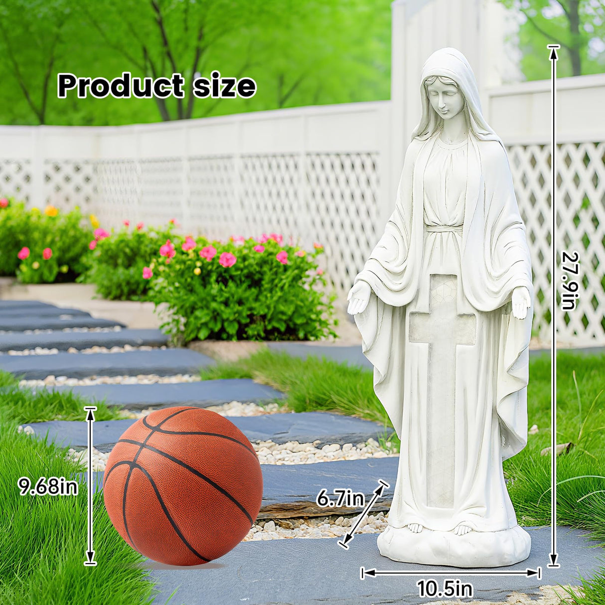 VChymm Solar Virgin Mary Praying Statue 27.9 Inch- Outdoor Religious Garden Decor with LED Lights, Weather-Resistant Magnesium Oxide Sculpture for Yard, Patio, Entryway (White Solar Virgin Mary)
