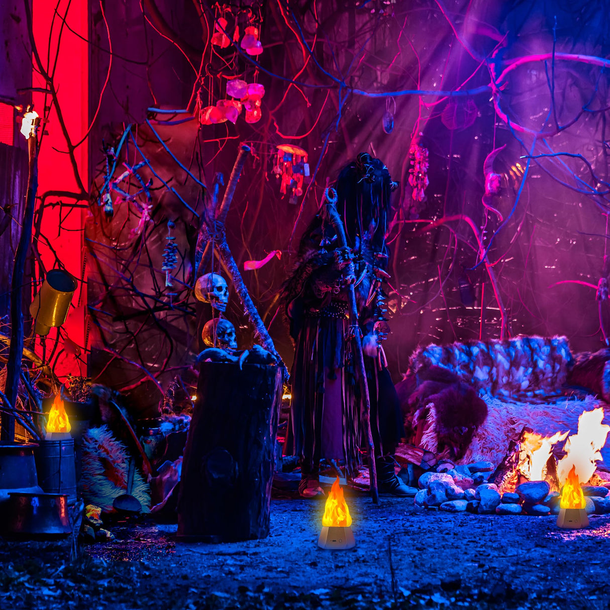 Ollcuz LED Flame Lights, Rechargeable Battery Flameless Candles, Fake Fire with Flickering Flame, LED Night Light for Kids Bedroom Outdoor Camping Party Bar Table Christmas Decorations, 2 Pack