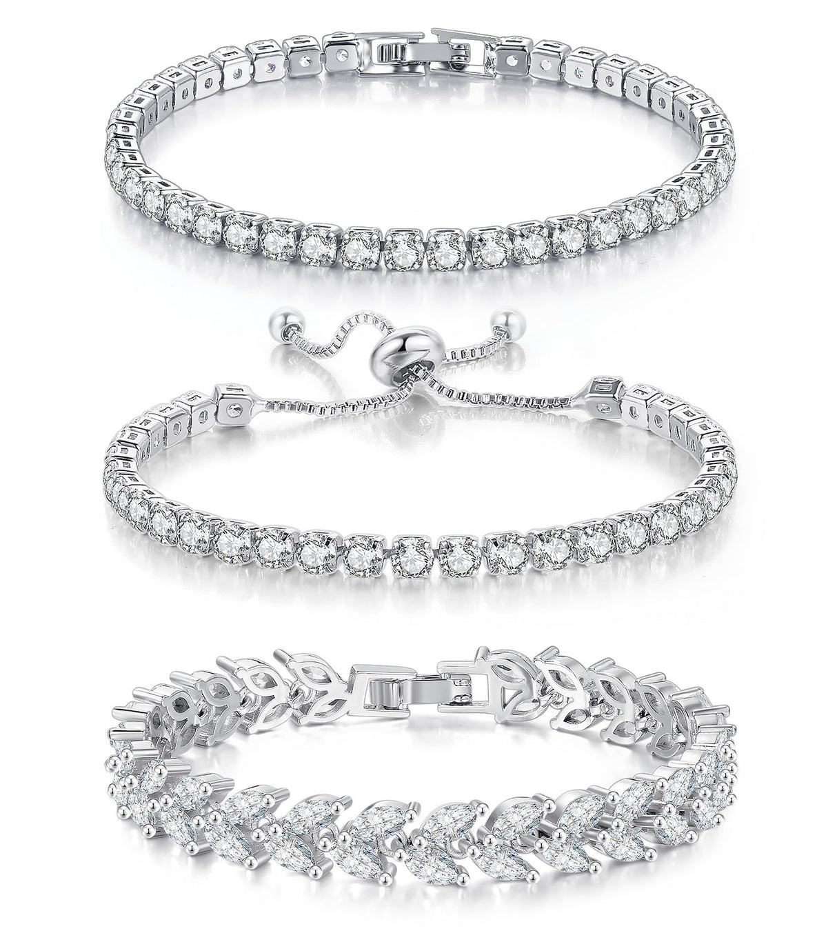 GEMOSA 3 Pcs Silver Tennis Bracelet Set for Women