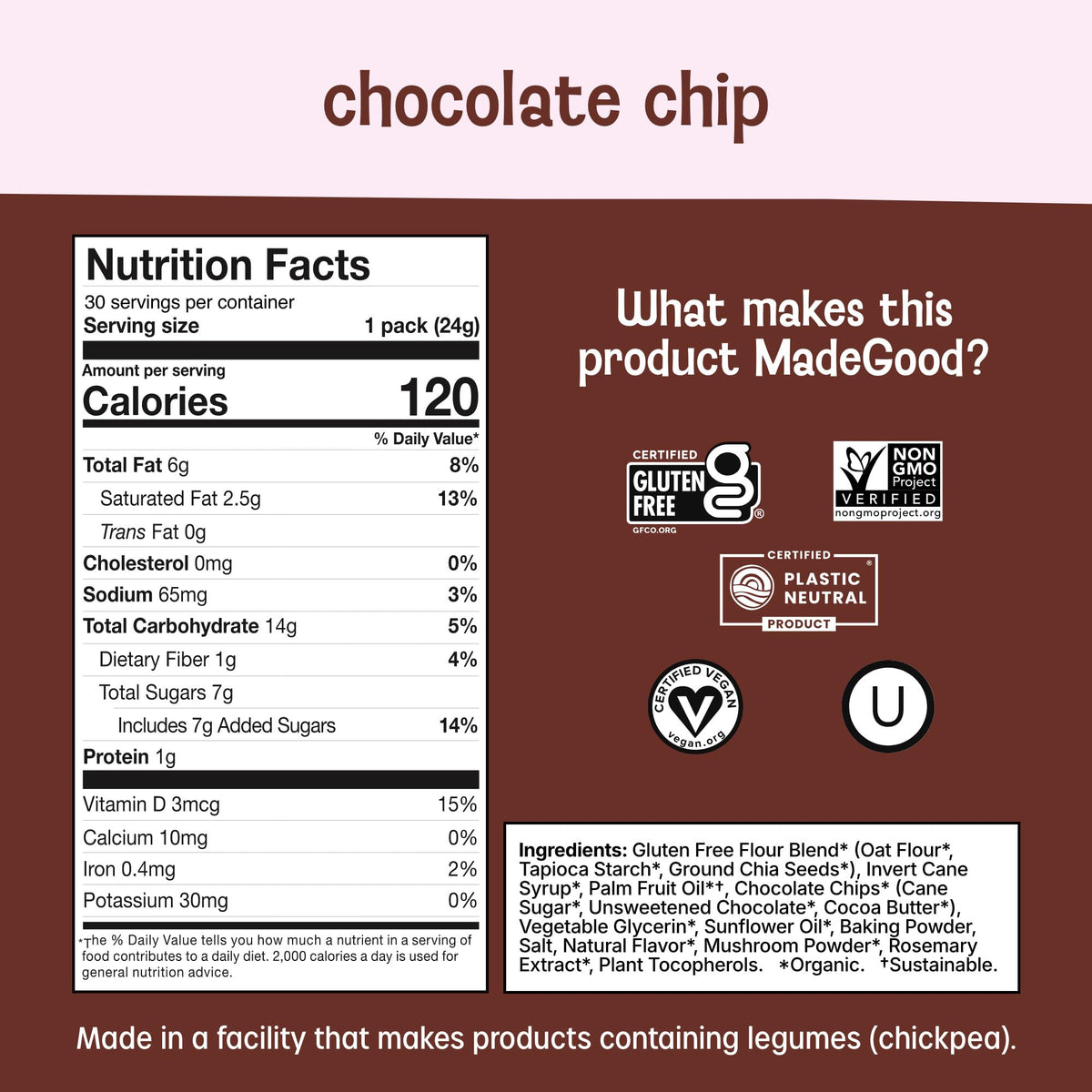 MadeGood Soft Baked Mini Chocolate Chip Cookies, 30-Pack Gluten Free