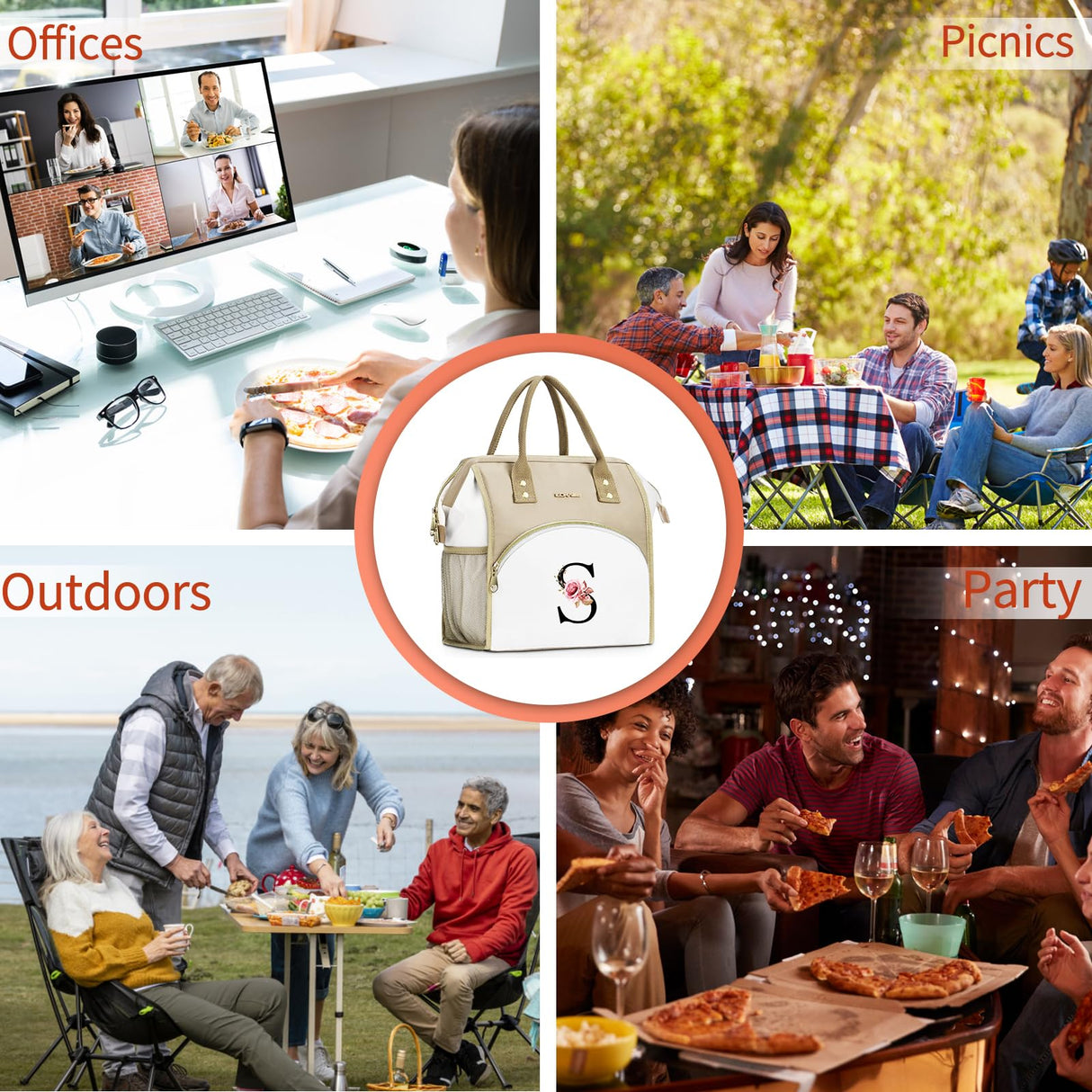 BAGNN Initial Lunch Bag Women, Cooler Insulated Lunch Box for Girls, Large Adult Leakproof Lunch Box for Picnic Work, Personalized Tote Bag, Birthday Gifts/Christmas Day Gifts, Letter M.