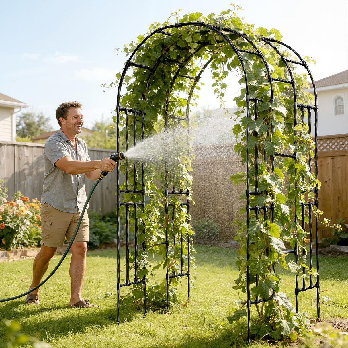 Miory Garden Arch Trellis for Climbing Plants Outdoor, 3.9x7.9ft Steel with PE Coating, Garden Archway for Vegetable, Vines, Wedding Arbor (Black)