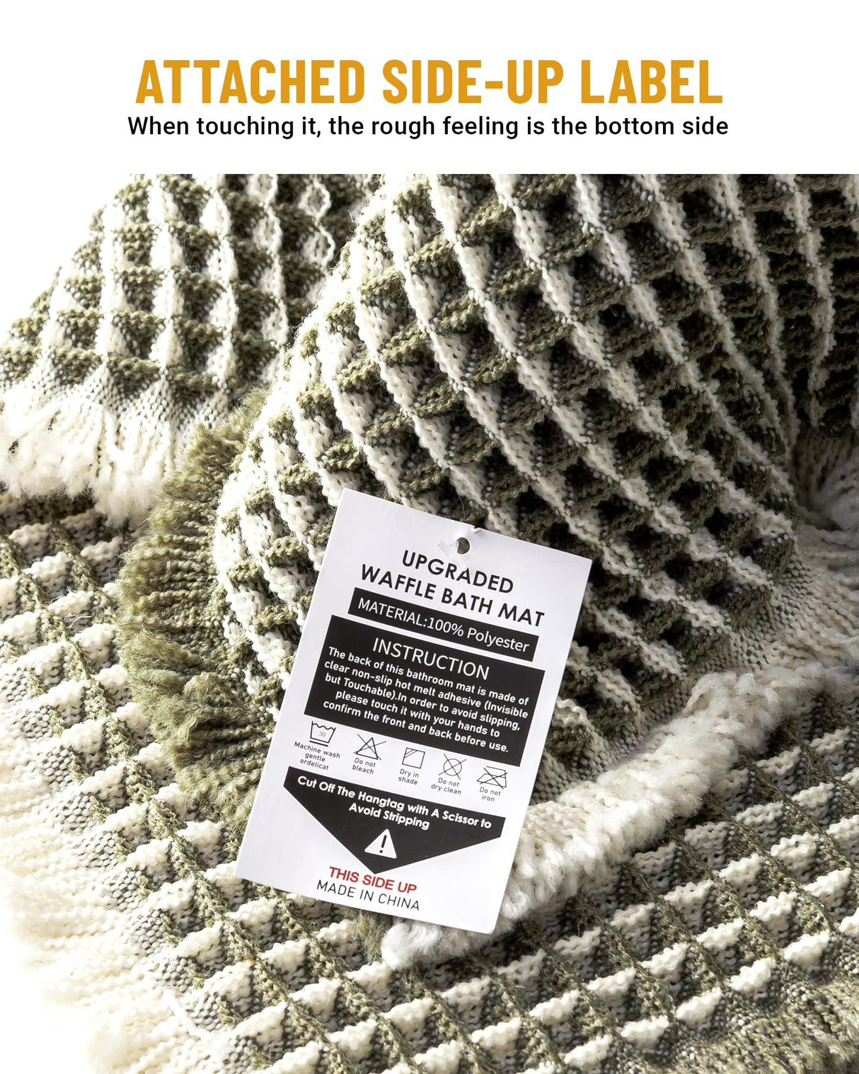 Large Waffle Bath Mat Set Non Slip, Ultra Absorbent Bath Mats for Christmas Bathroom Decor, Extra Soft Floor Bathroom Rugs Sets 2 Piece, Washable Bath Rugs Set, Green & White, 20"×47" and 16"×24"