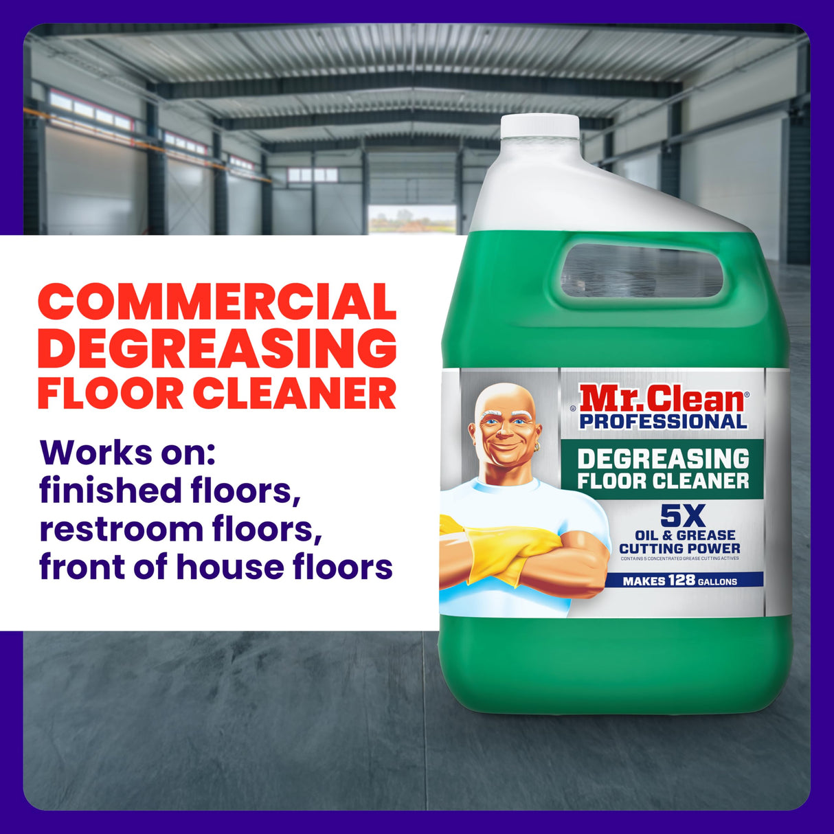Mr. Clean PRO Degreasing Floor Cleaner, Bulk Liquid Concentrate for Removing Tough Grease and Oil Stains, Commercial Use, 1 gal (Case of 3)