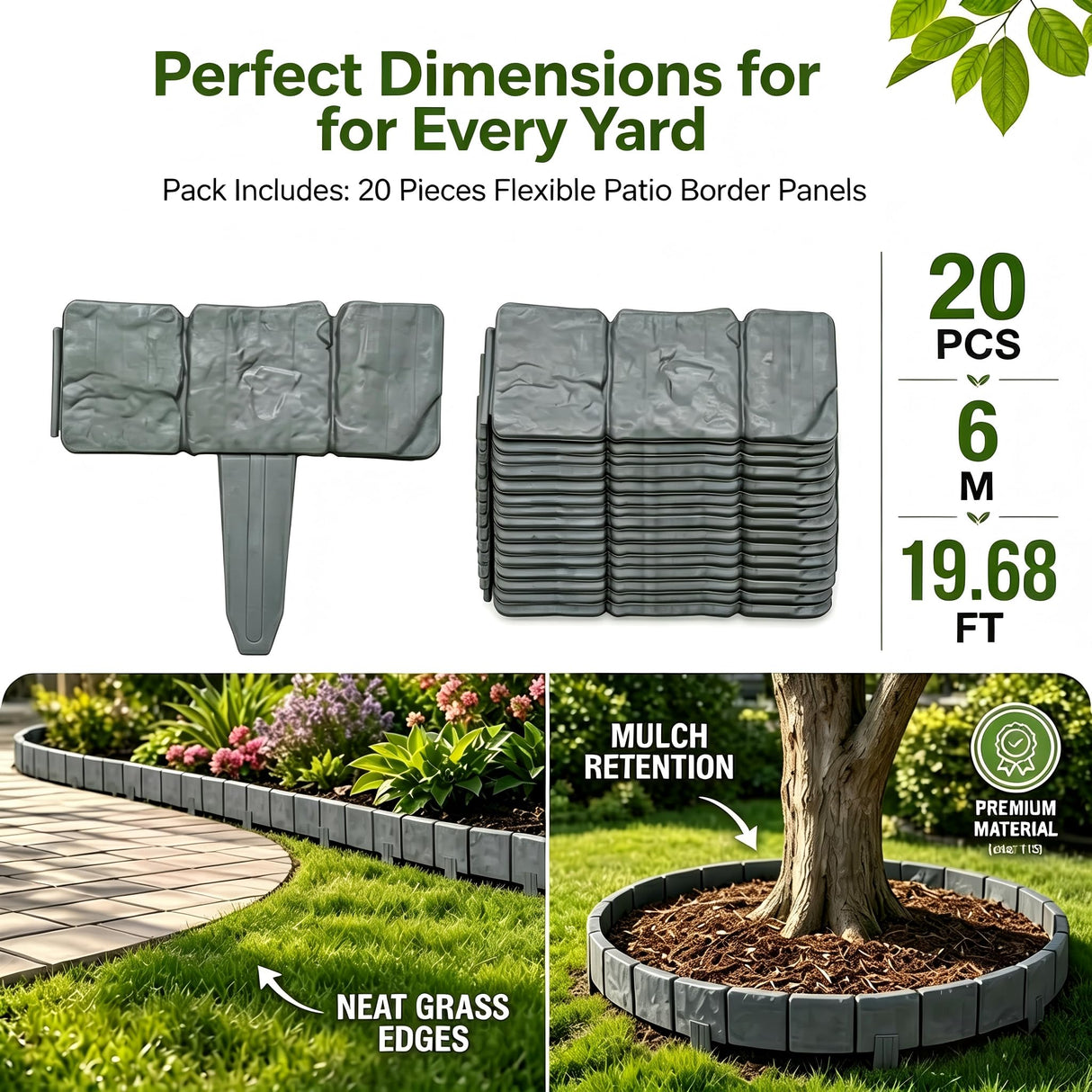 20PCS Imitation Stone Garden Fence, Faux Stone Edging for Landscaping,Plastic Retaining Edging Border for Flower Beds,Interlocking Landscape Edging,No Dig Decorative Lawn Border(Gery)
