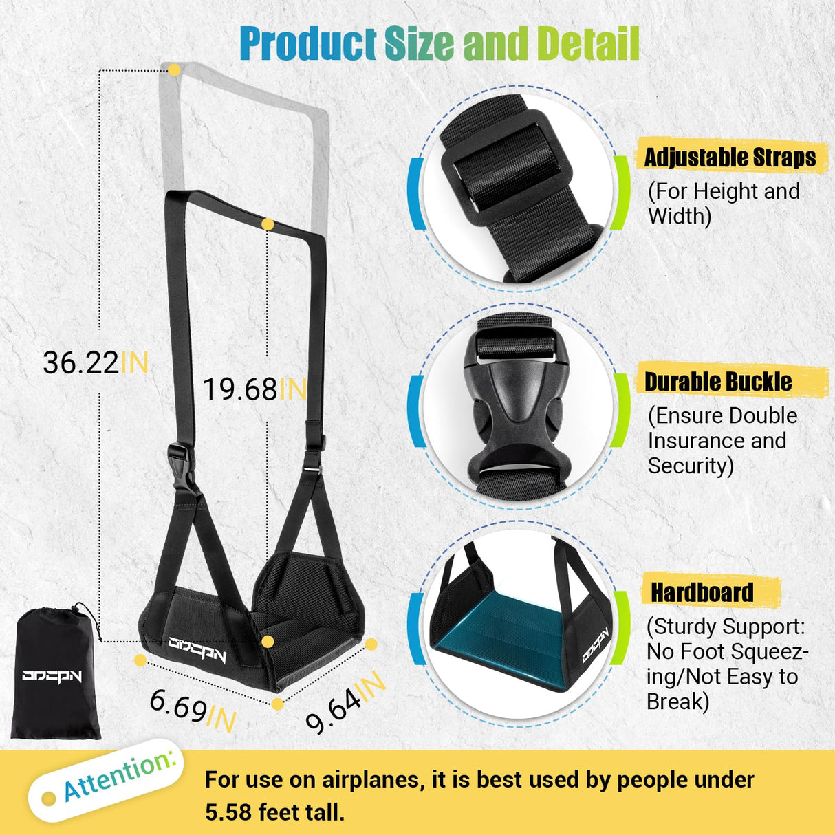 2-Pack Foot Hammock for Plane Travel, No Collapse Thickened Bamboo Airplane Foot Rest with Extended Adjustment Strap, Portable Desk Foot Hammock to Relax Your Feet, Foot Sling Travel Essentials