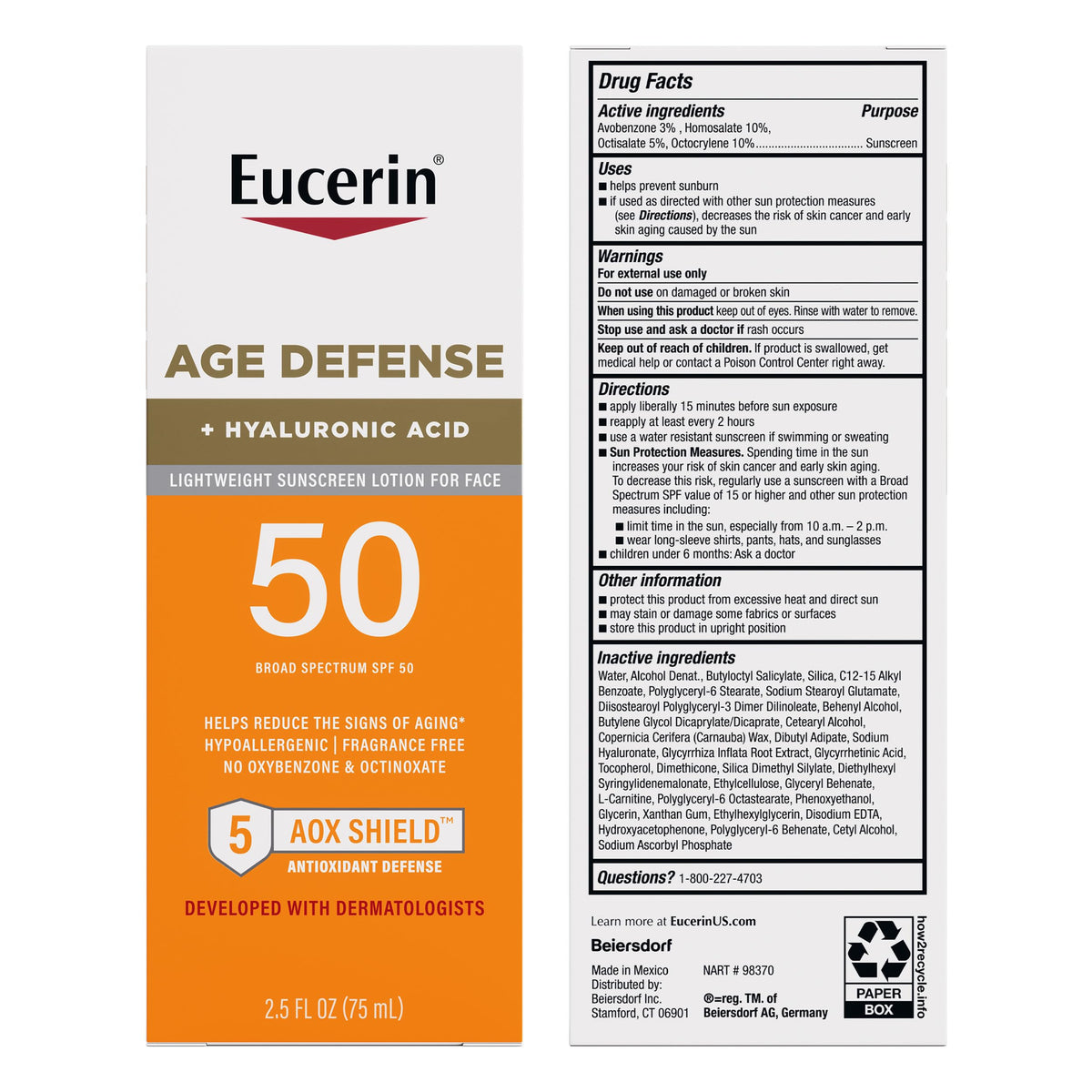 Eucerin Sun Age Defense Face Sunscreen Lotion SPF 50, 2.5 FL OZ