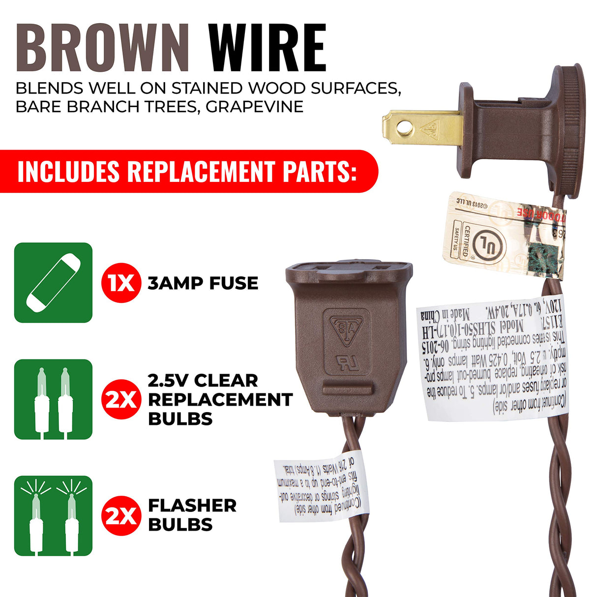 612 Vermont 100 Clear Mini Christmas String Lights on Brown Wire Cord, UL Approved for Indoor/Outdoor Use, 18 Foot of Lighted Length, 20 Foot of Total Length (Pack of 2)