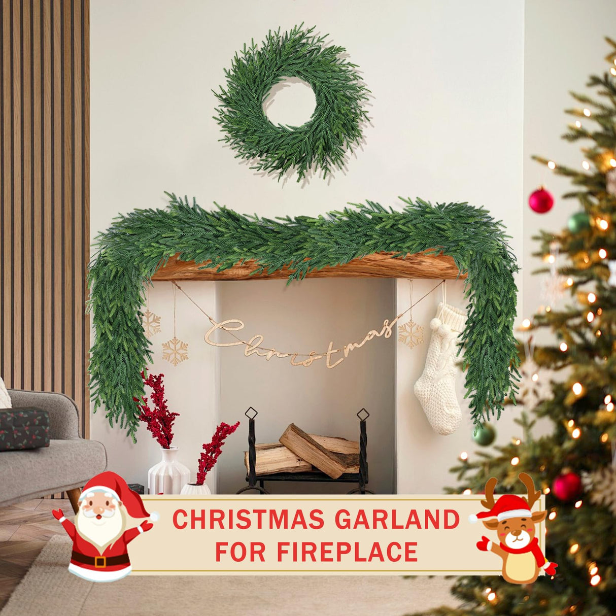 Christmas Cedar Garland for Staircase Real Touch Droopy Bendable Lifelike Faux Xmas Garlands for Decoration Christmas Green Pine Mantle Garland Thanksgiving Table Decorations Outdoor Indoor