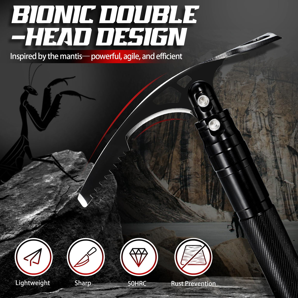 FUSIONKEI Pick Axe 8 in 1 - Multi-purpose Mattock with Garden Hoe & Knife
