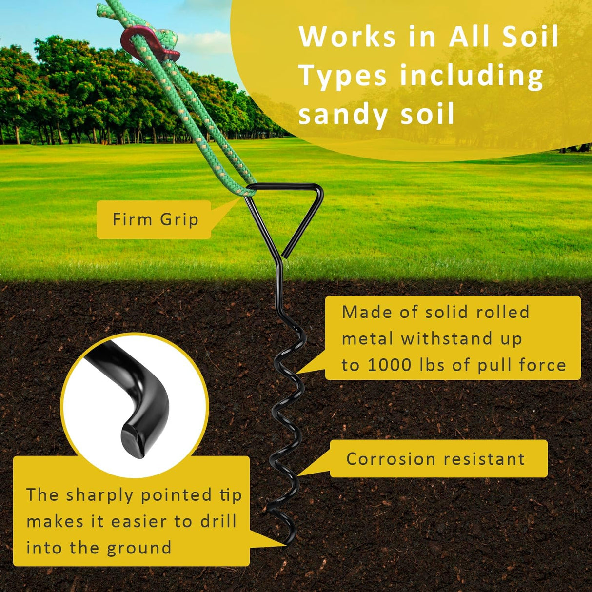 Tree Stake Kit, Heavy Duty Spiral Tree Stakes and Supports for Leaning Trees, Protect Trees from Bad Weather (2, Black)