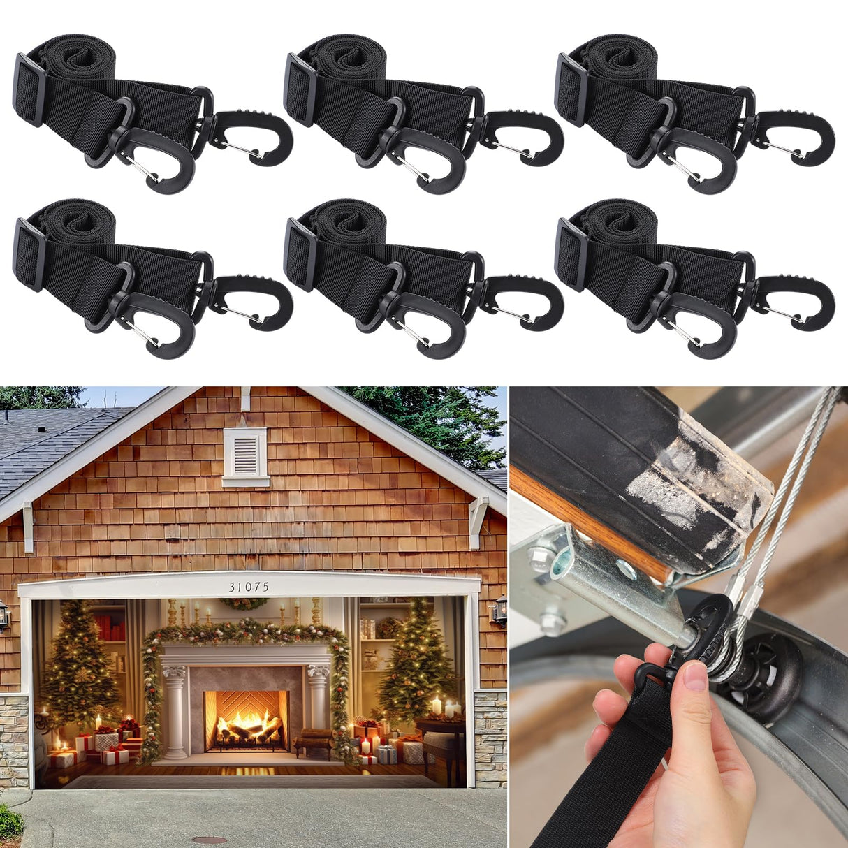 Vincreem 6 Pcs Christmas Garage Door Banner Clamps Halloween Garage Door Backdrop Installation Kit Clips Large Banner Cover Hanging Hooks Tools Mural Clip for Xmas Home Party Decorations(43.3 Inches)
