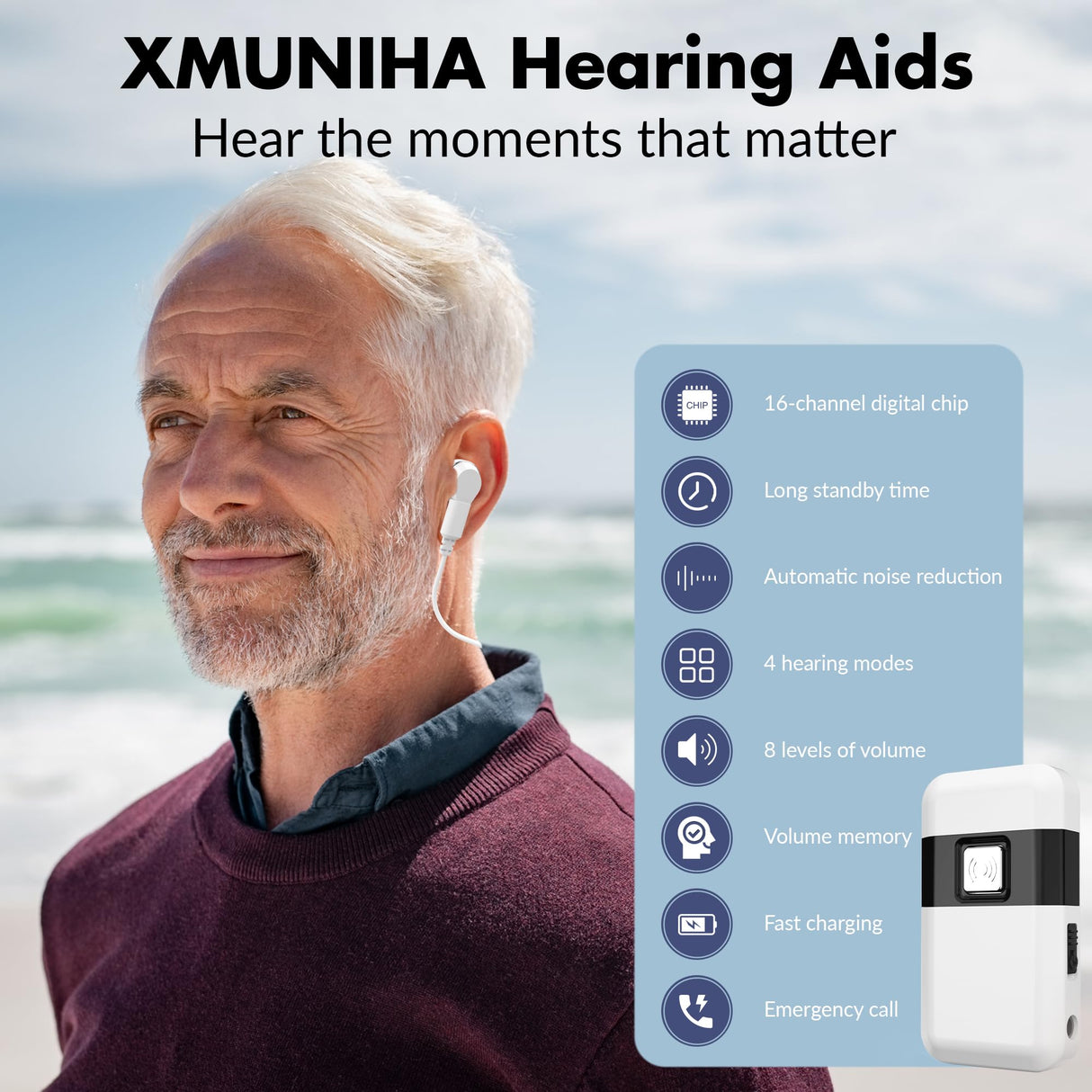 Hearing Aids, Hearing Aids for Seniors with Noise-Cancelling, OTC Hearing Aids Rechargeable, Hearing Amplifiers with 8 Volume Levels & 4 Hearing Modes, 160-Hour Battery Life, Clear Sound (Black)