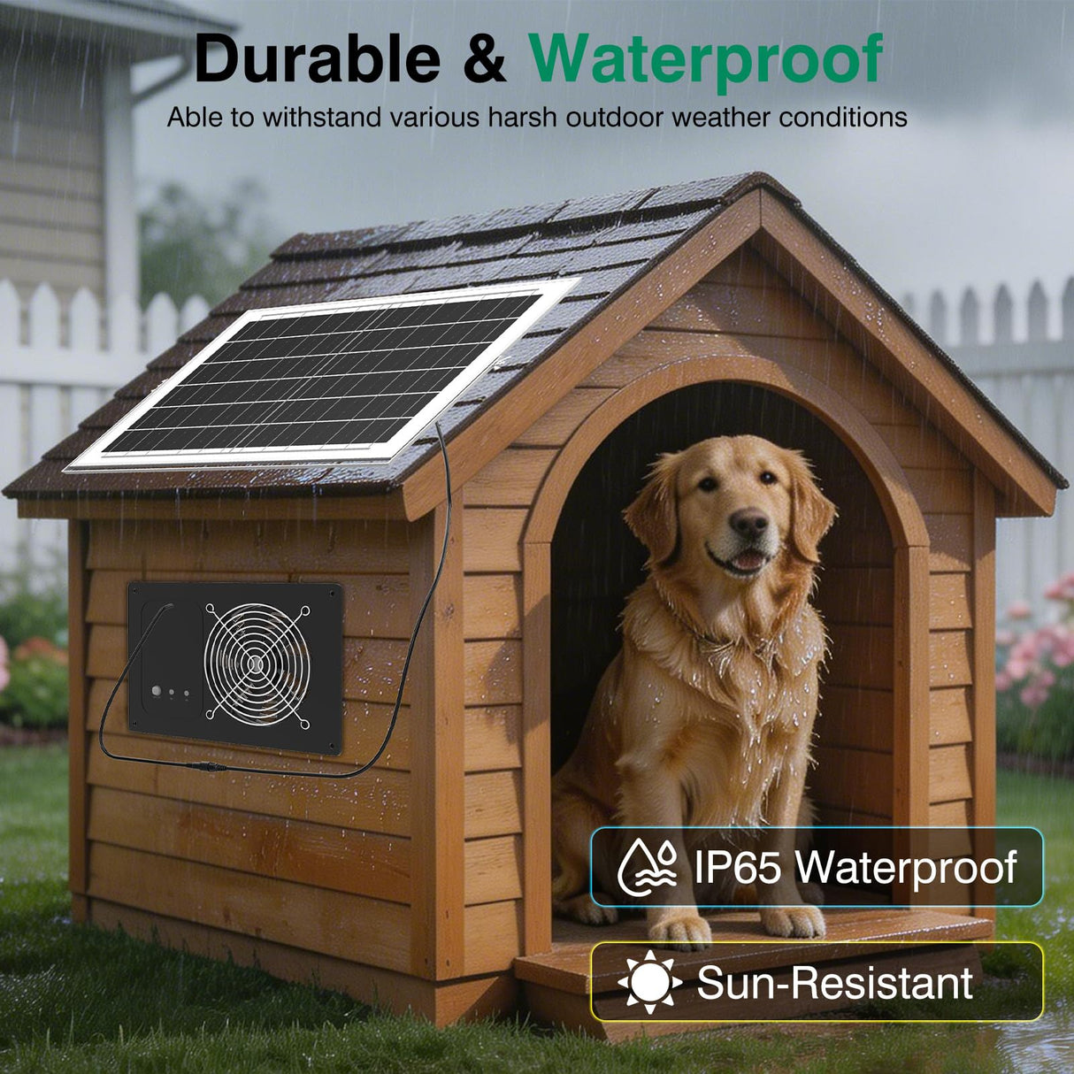 Solar Powered Fan with 15000mAh Battery & Timer, 25W 3500RPM High-Speed Solar Exhaust Fan, Low Noise Waterproof Ventilation for Chicken Coop, Greenhouse, Shed & Pet House