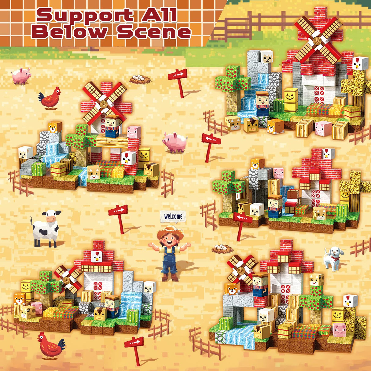 150 PCS Magnetic Blocks - Farm Animals Magnetic Building Blocks Cubes & Magnet Toys, Stacking Magnets, STEM Toys for School Acitivities, Ideal Christmas Birthday Gifts for Boys Age 3+ Years Old