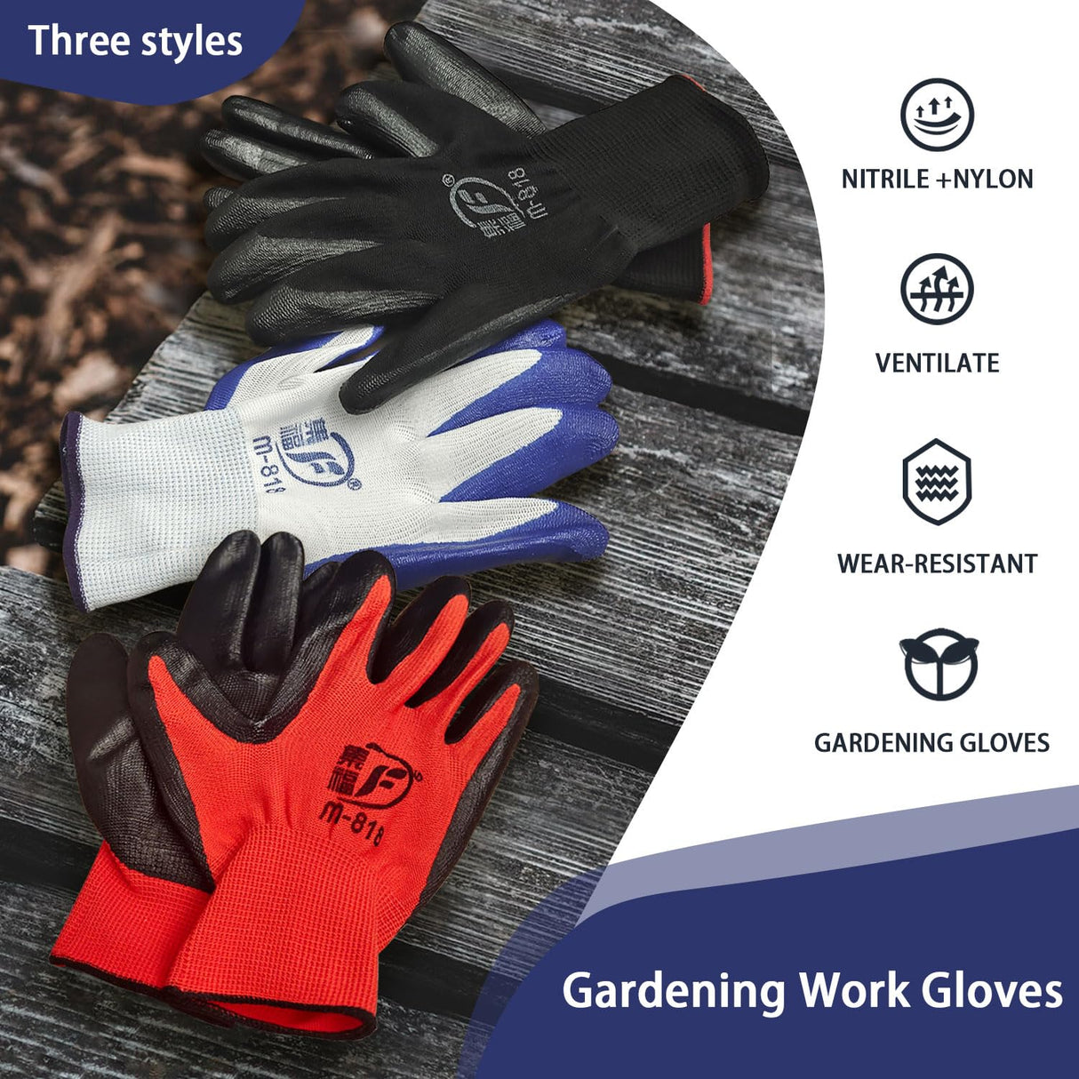 YOUKE OLA 120 Pair Gardening Gloves for Men Women, Breathable Rubber Coated Garden Gloves Working Gloves for Gardening, Construction (Black, Red, Blue)