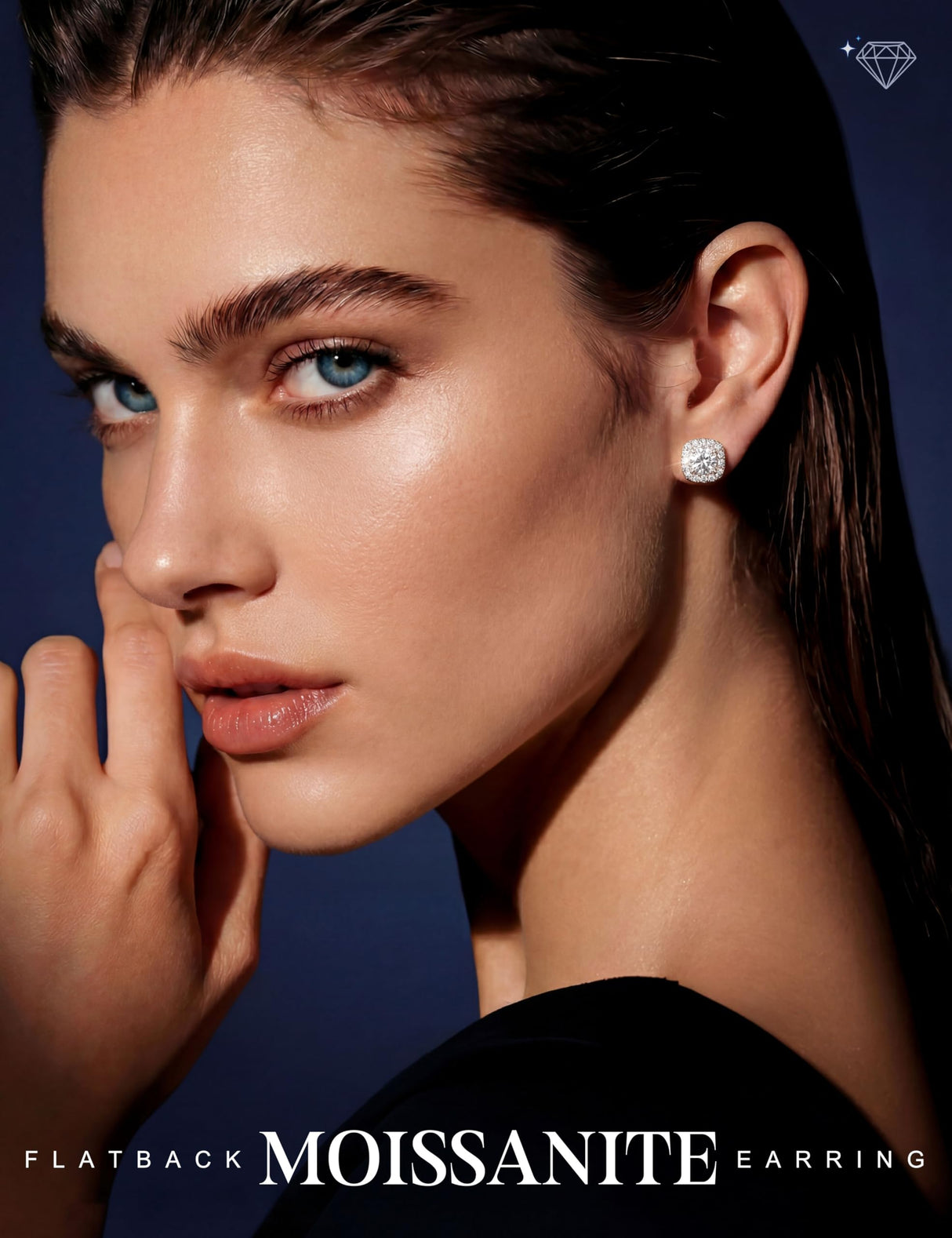 LOLIAS Moissanite Halo Flat Back Earrings for Women Men Hypoallergenic