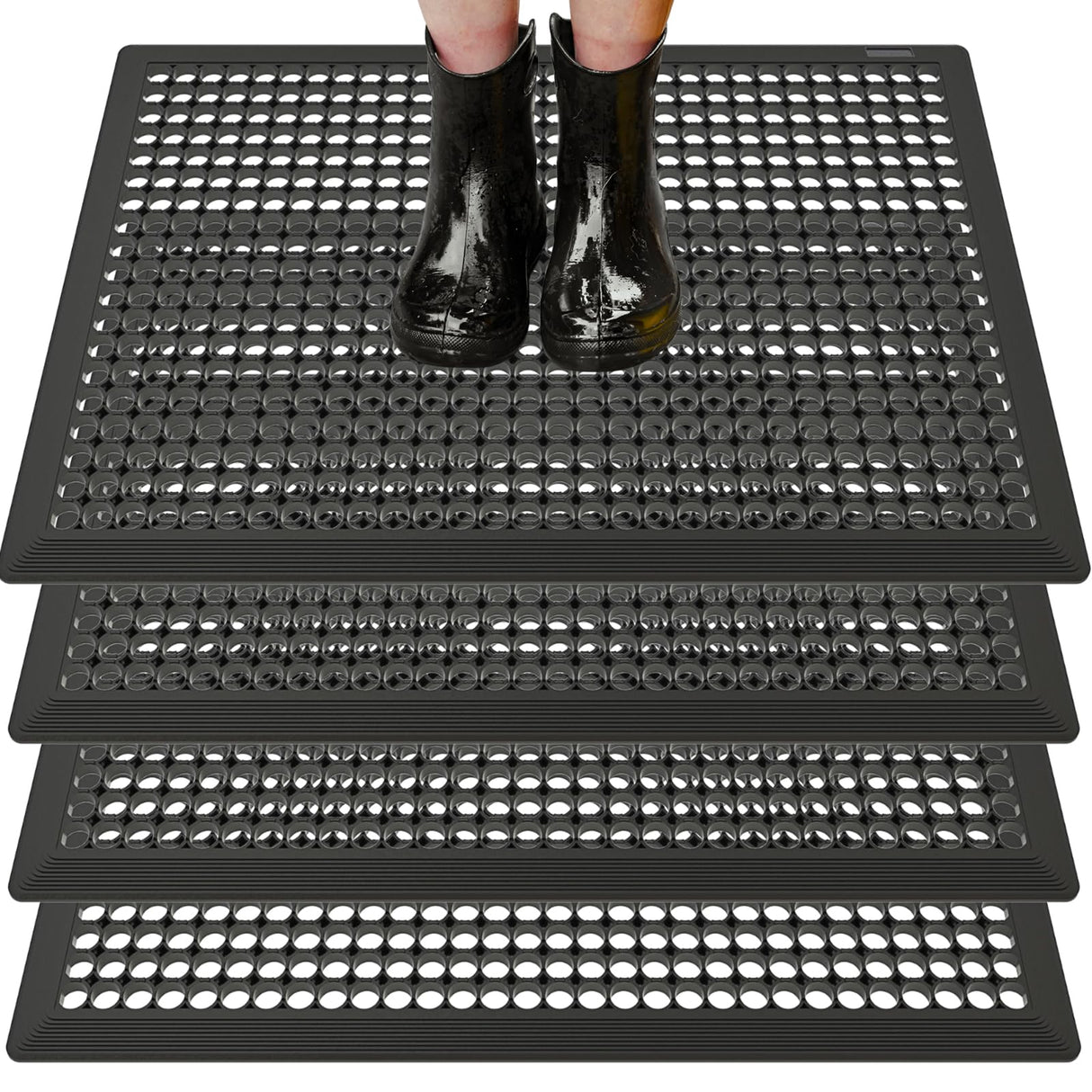 BESEA 4Pack Rubber Floor Mats 24 x 36 Inch – Heavy Duty Outdoor Door Mats with Non-Slip Mesh Design, Weatherproof Garage Floor Mat, Kitchen Floor Mat for Wet or Slippery Areas