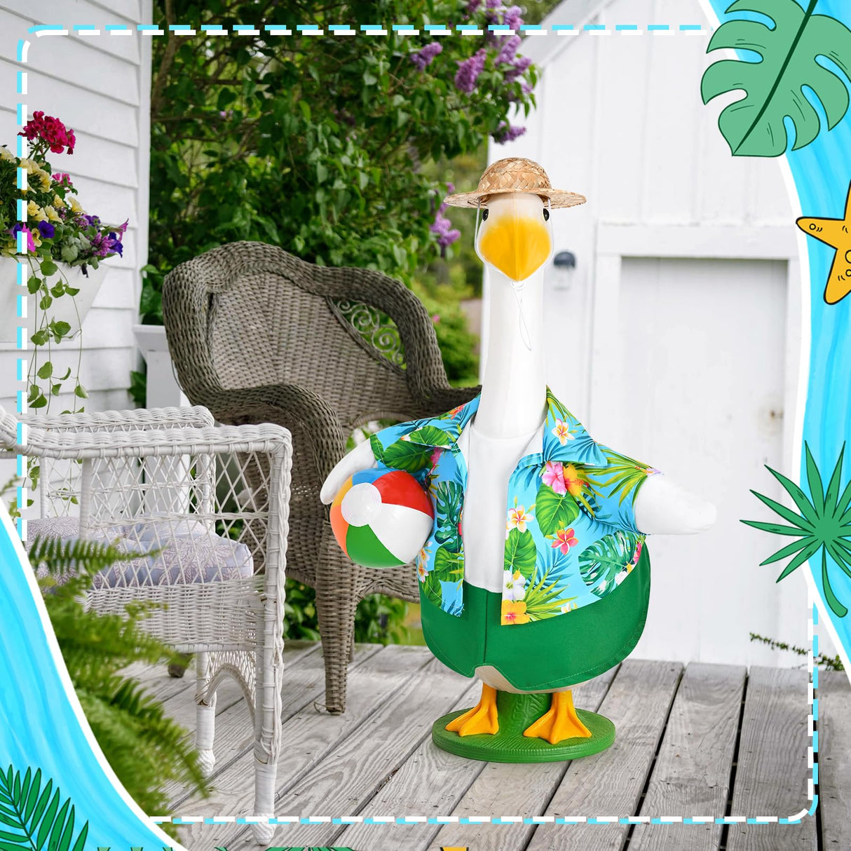 JcHrmers Summer Porch Goose Outfit Beach Porch Goose Clothes Fits 23" Cement Plastic Goose Statue for Outdoor Garden Yard Patio Lawn Art Decor (Hawaii)