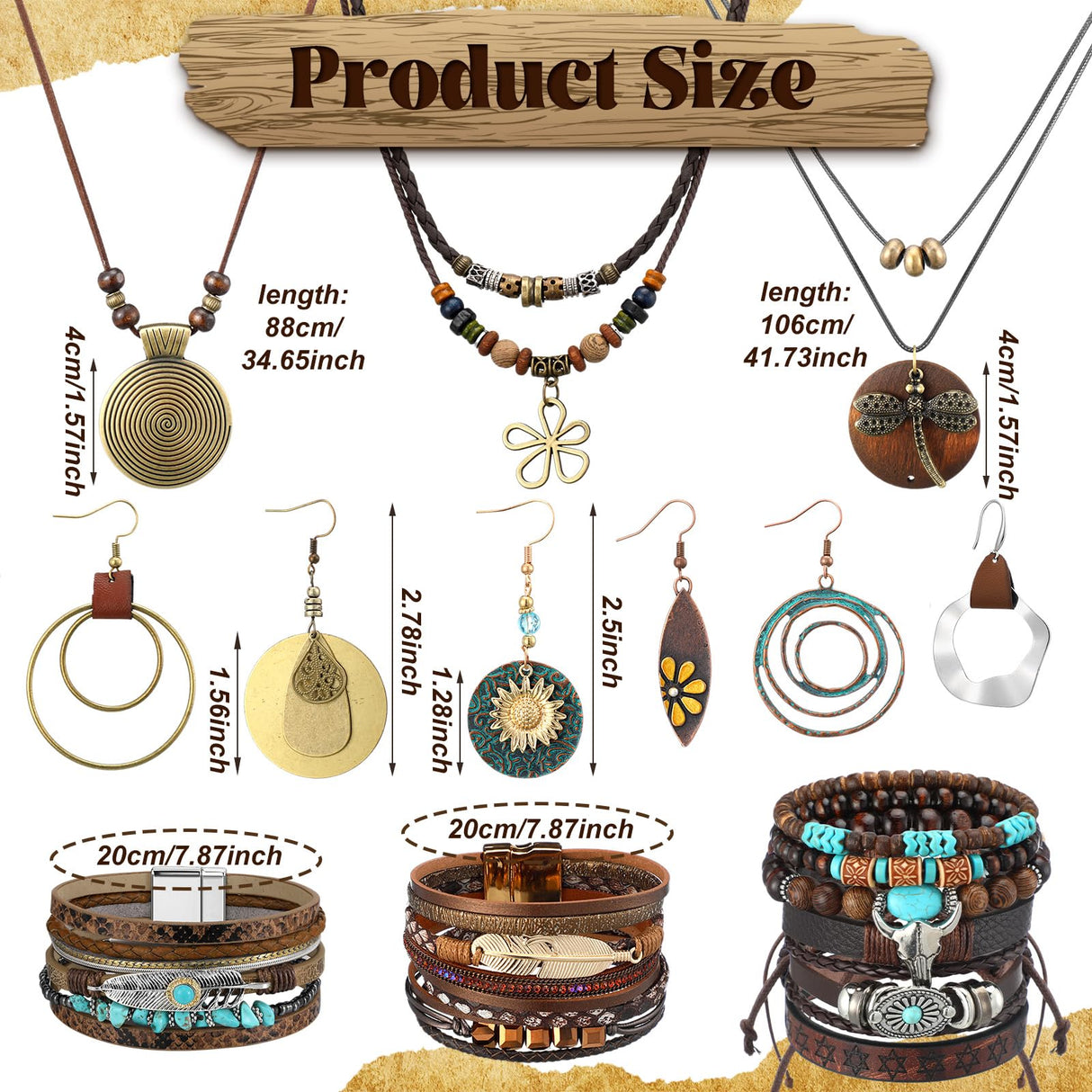 12 Pcs Boho Jewelry Set for Women Western Jewelry Long Pendant,Vintage