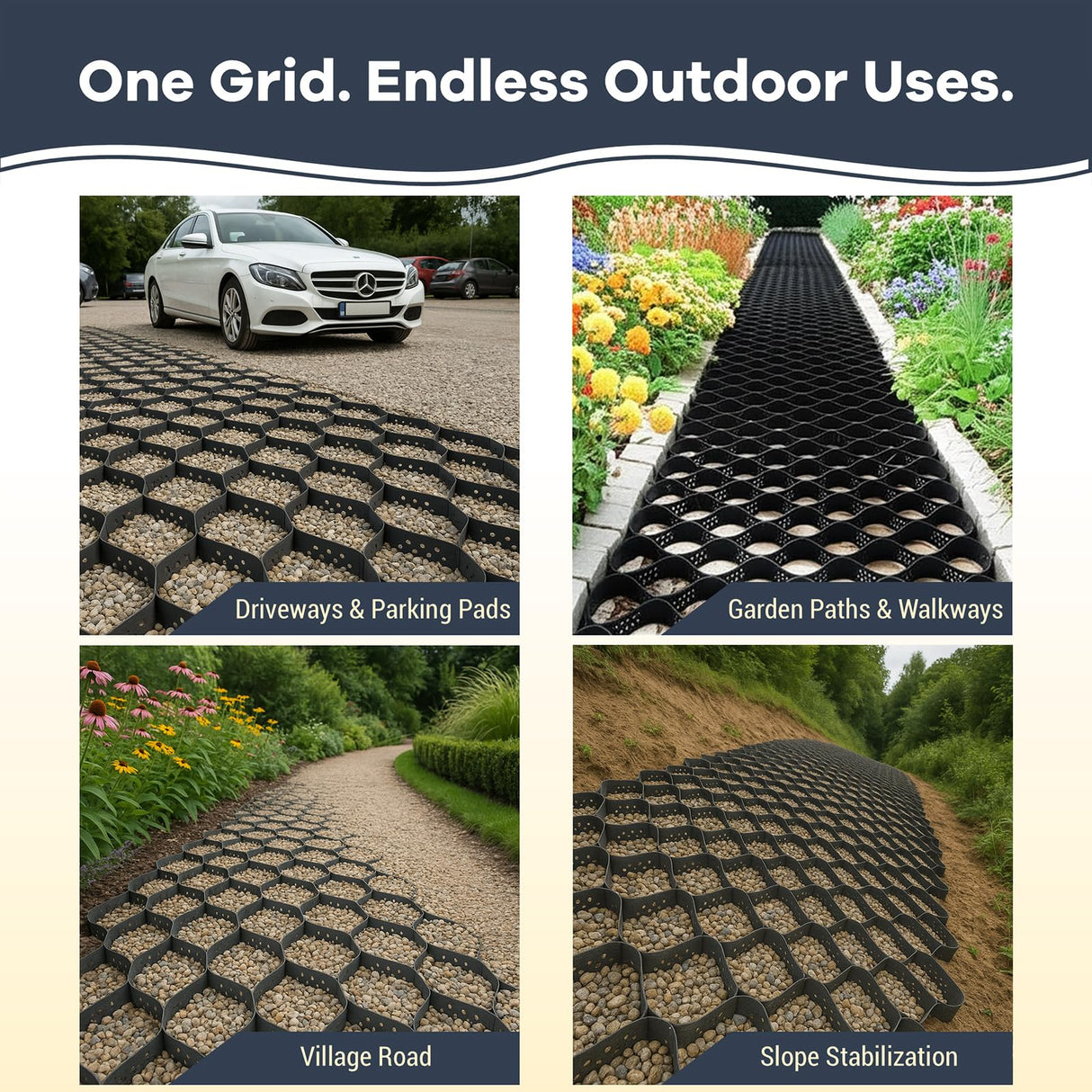 40FT Gravel Grid for Driveway โHDPE Geocell Ground Stabilizer