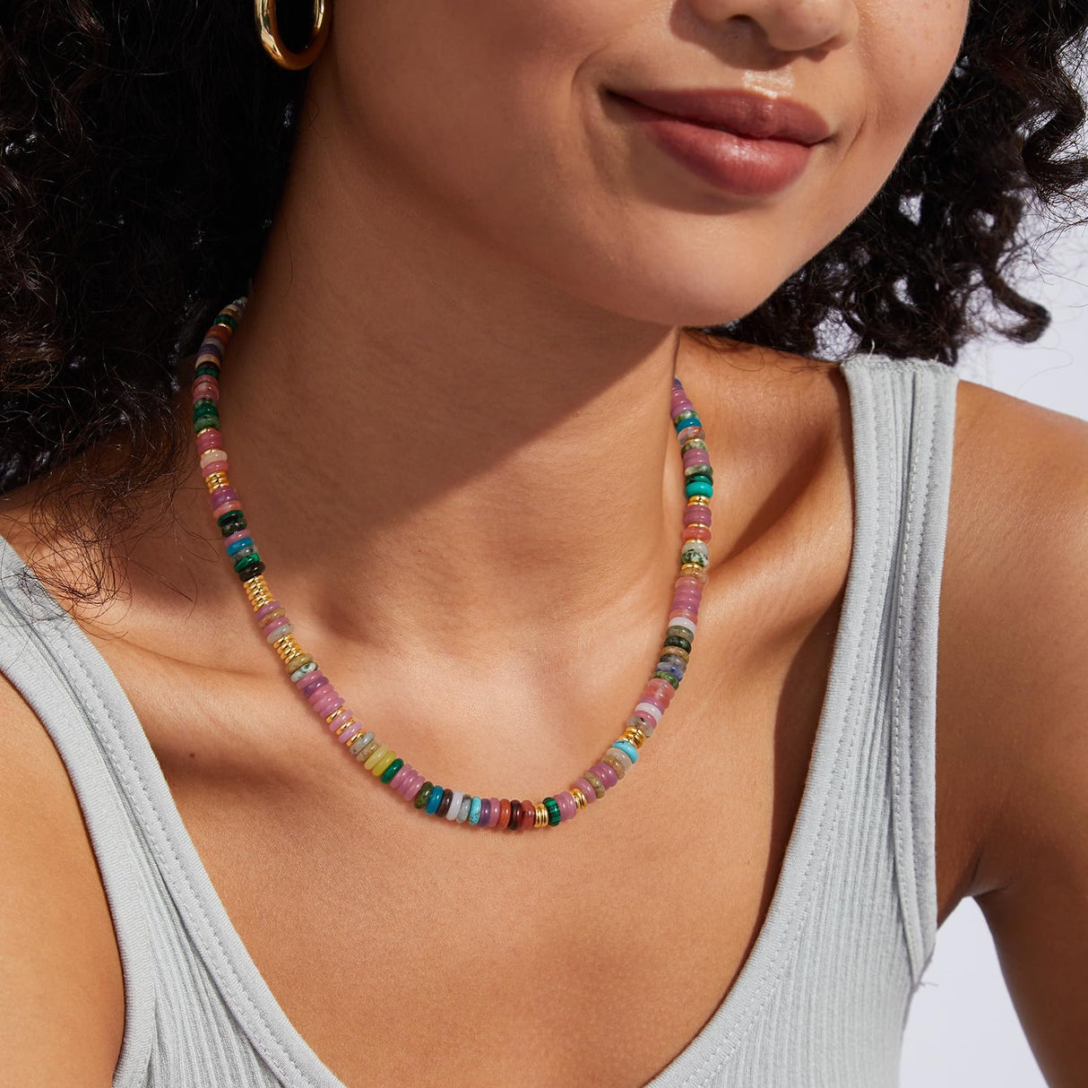KissYan Beaded Necklaces for Women, Natural Stone Bead Choker(05)