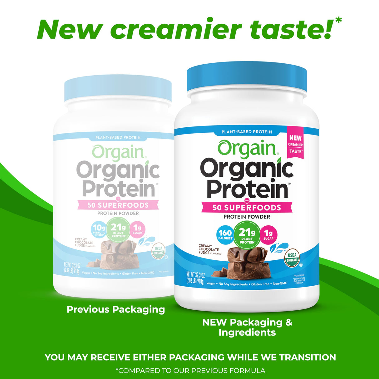 Orgain Organic Vegan Protein Powder + 50 Superfoods, Creamy Chocolate Fudge - 21g Plant Based Protein, Gluten Free, Dairy Free, Lactose Free, Soy Free, No Sugar Added, Kosher, B Vitamins - 2.02lb